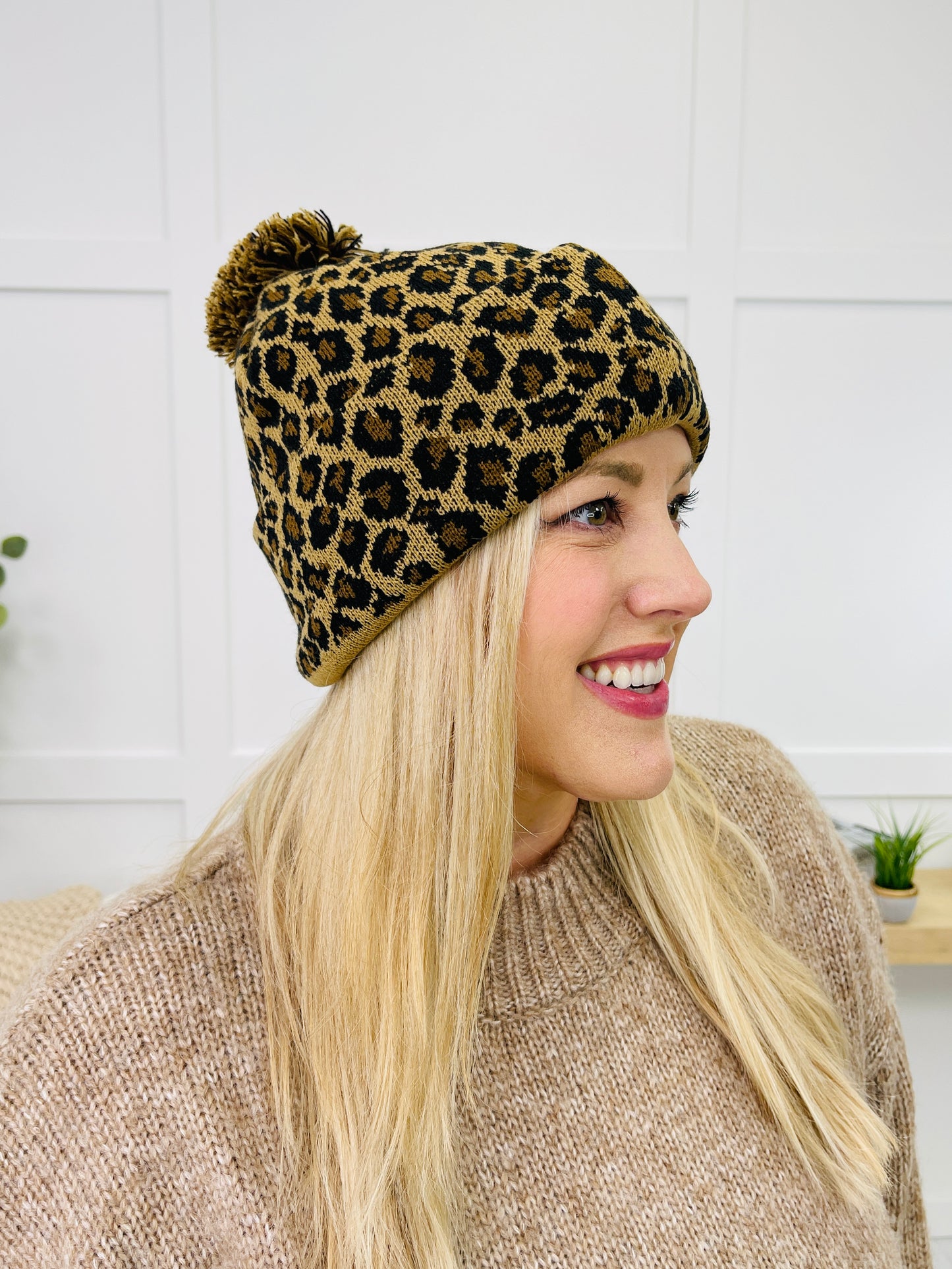 Leopard Print Pom Pom Beanie- Multiple Colors!