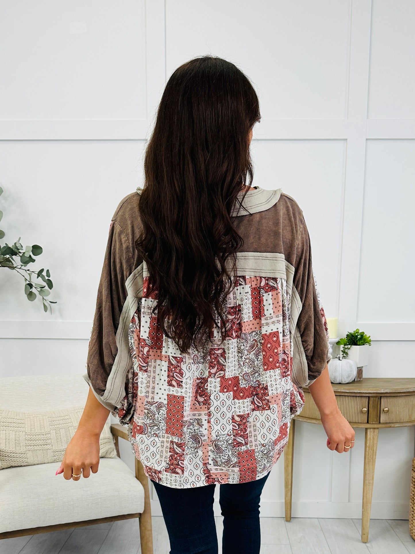 Free Spirit Patchwork Top In Charcoal