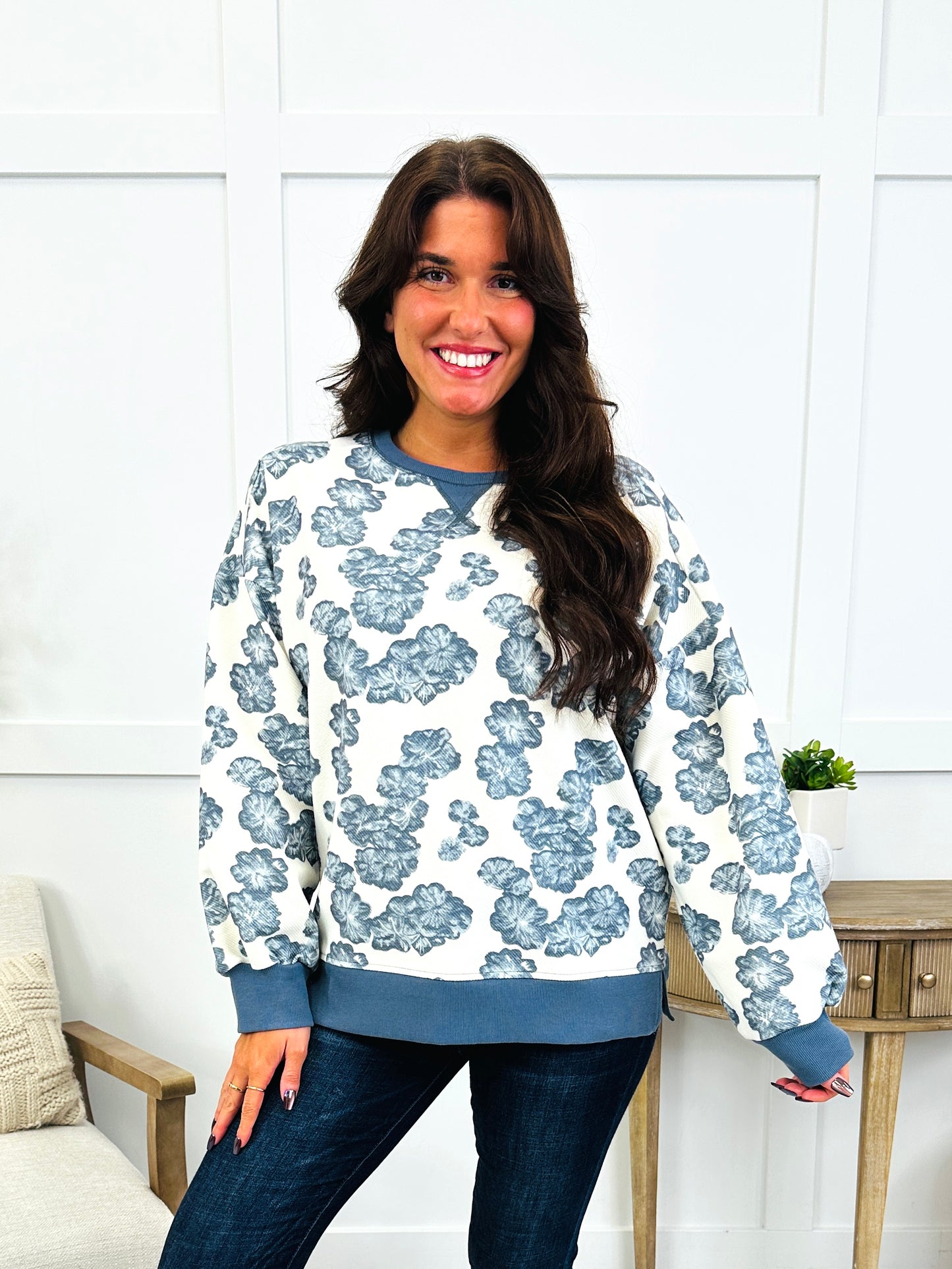 Faded Florals Sweatshirt In Denim