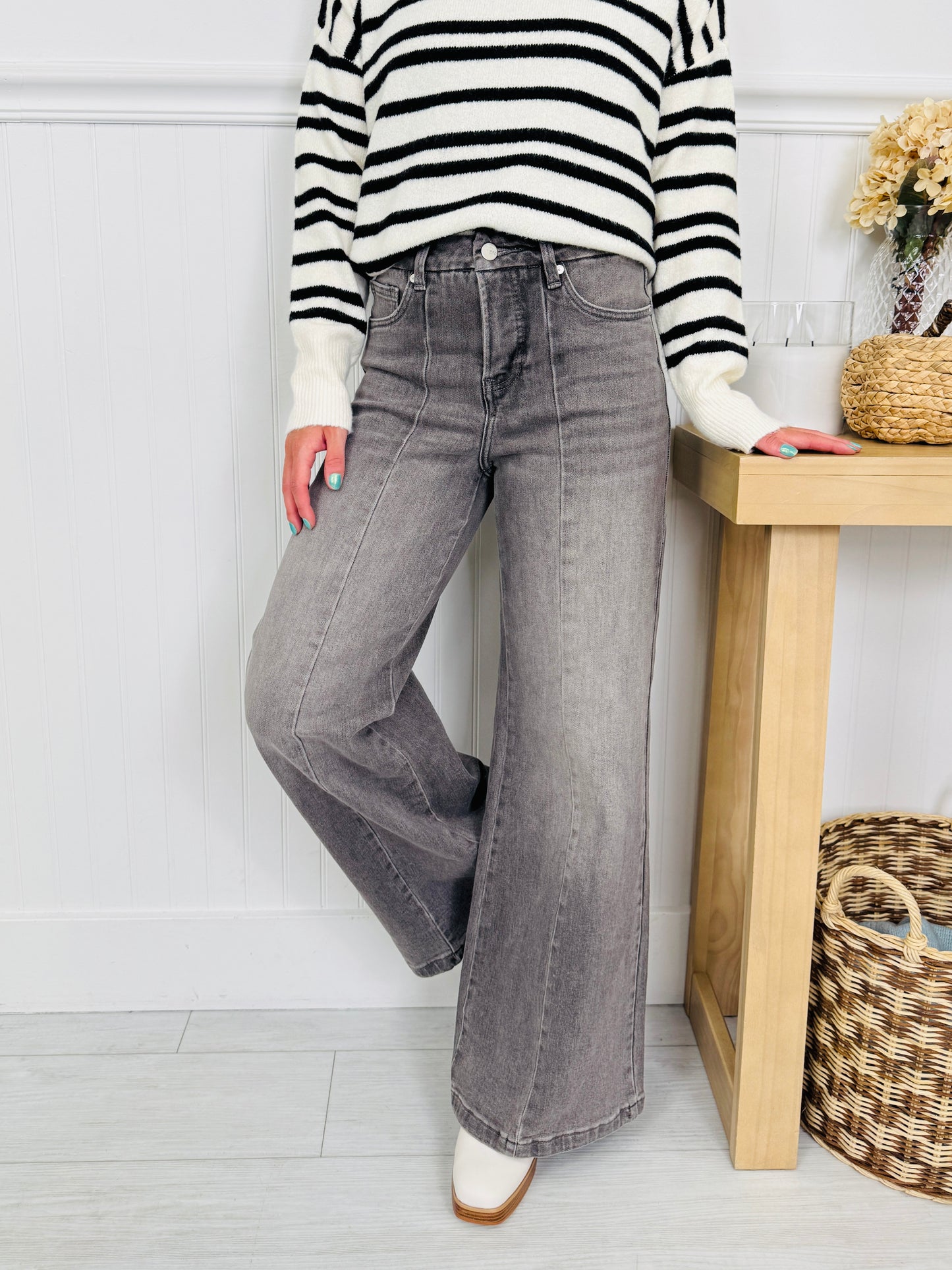 Into The Grey Tummy Control Wide Leg Jeans In Multiple Inseams