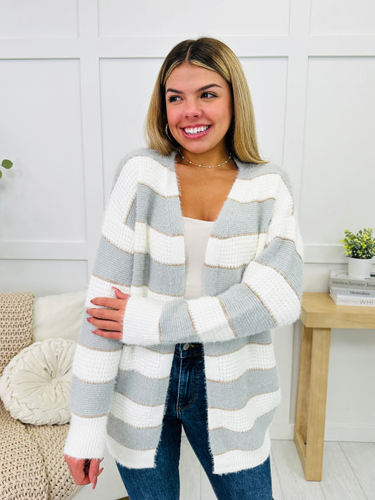 Wrapped In Stripes Cardigan In Grey