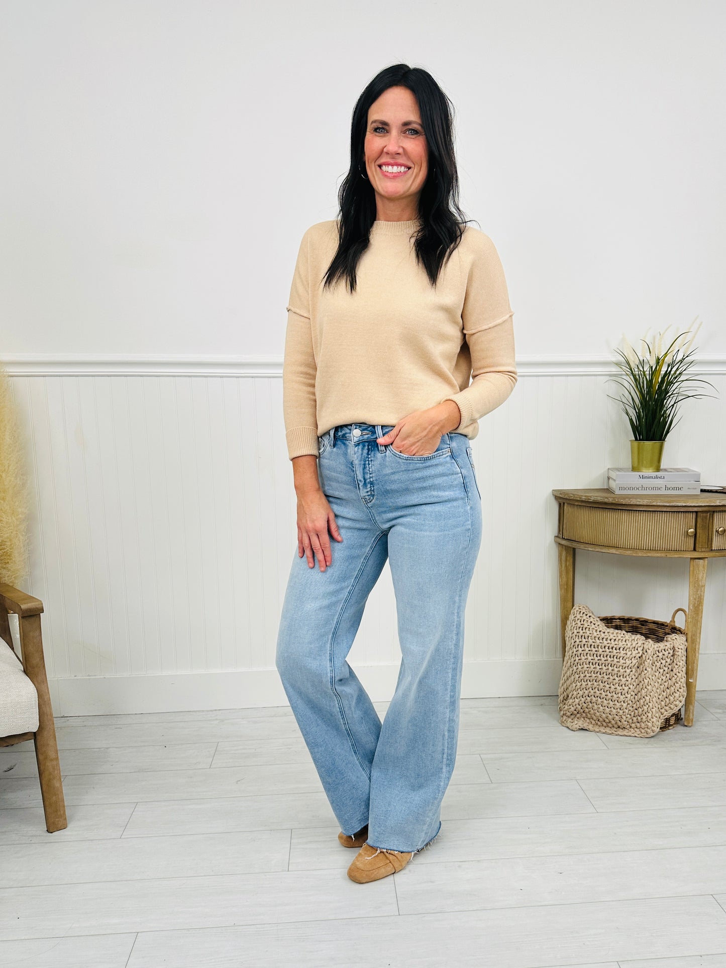 Fall Into Your Cart Tummy Control Wide Leg Jeans