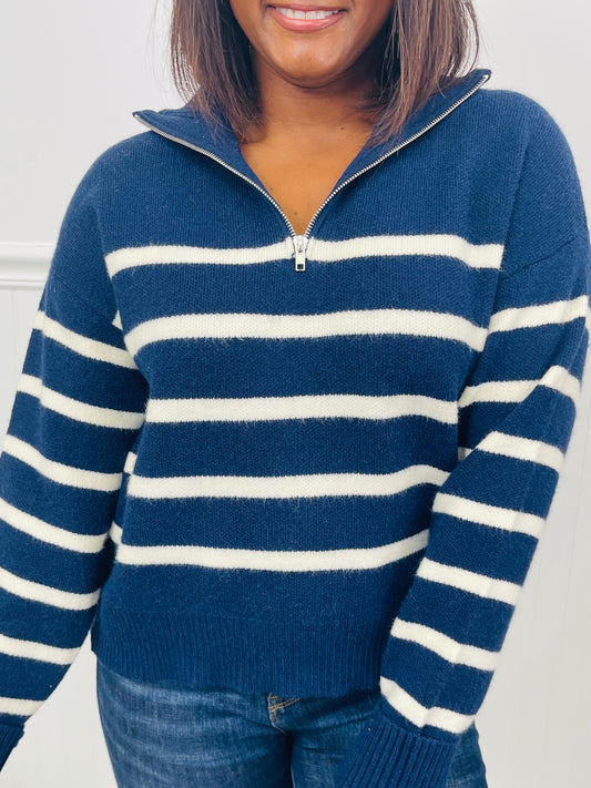 Stripes Like Sunday Sweater in Navy/Cream