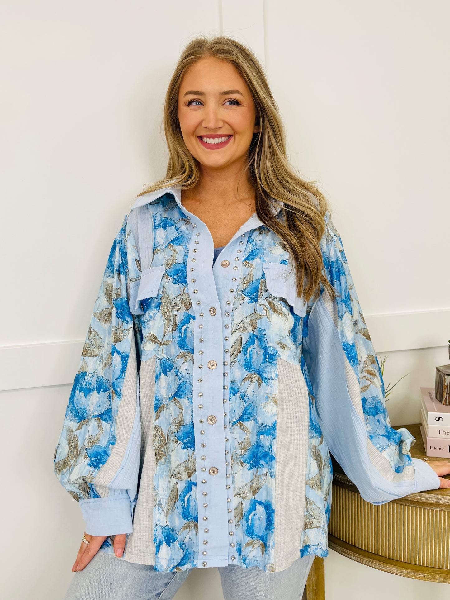 Patchwork Blossoms Top In Blue