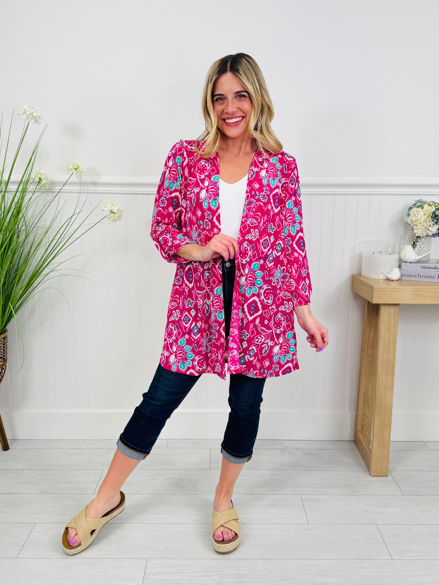 Layered in Spring Cardigan in Pink Print