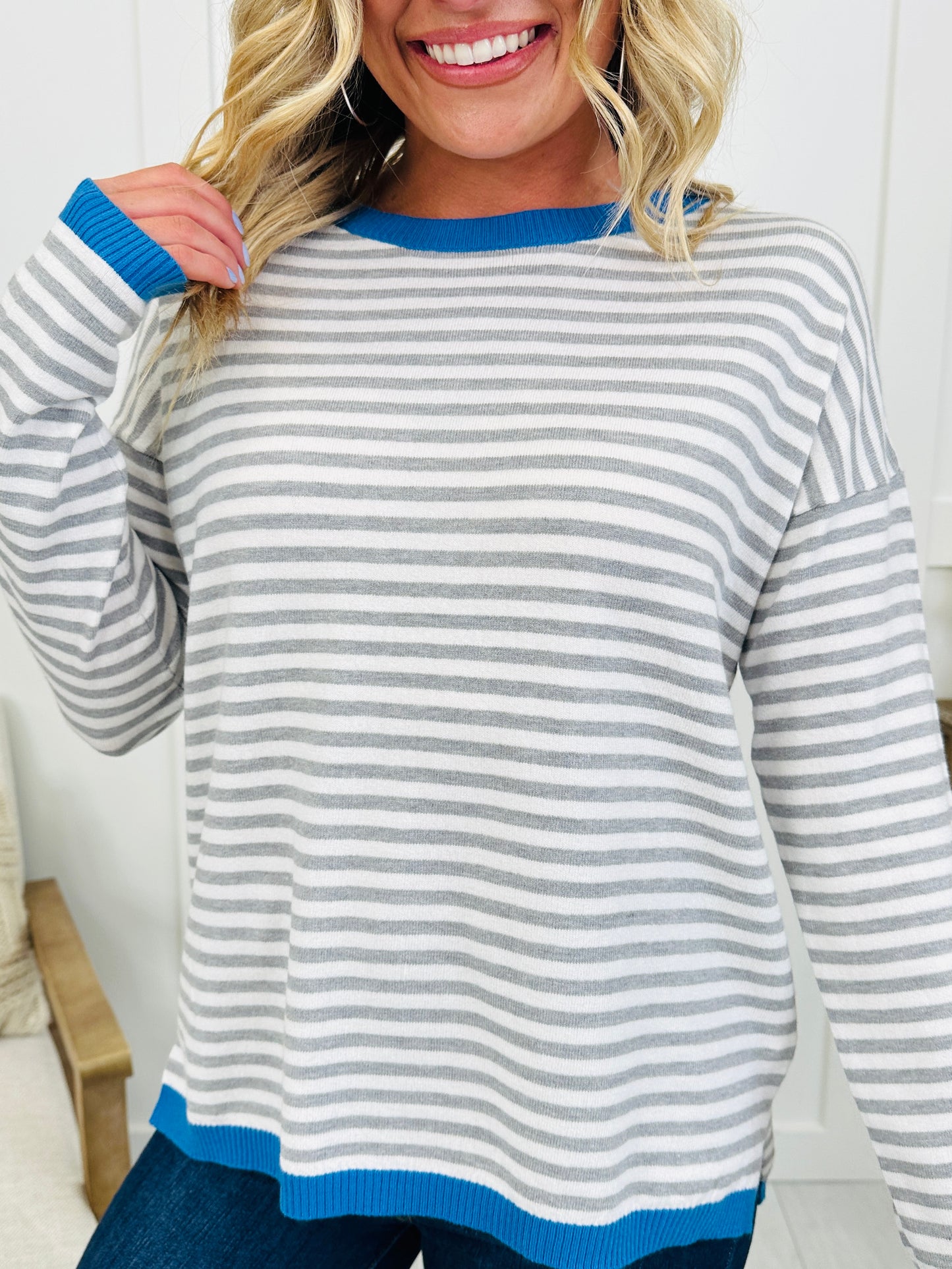 Happy Harbor Top In H.Grey/ Blue
