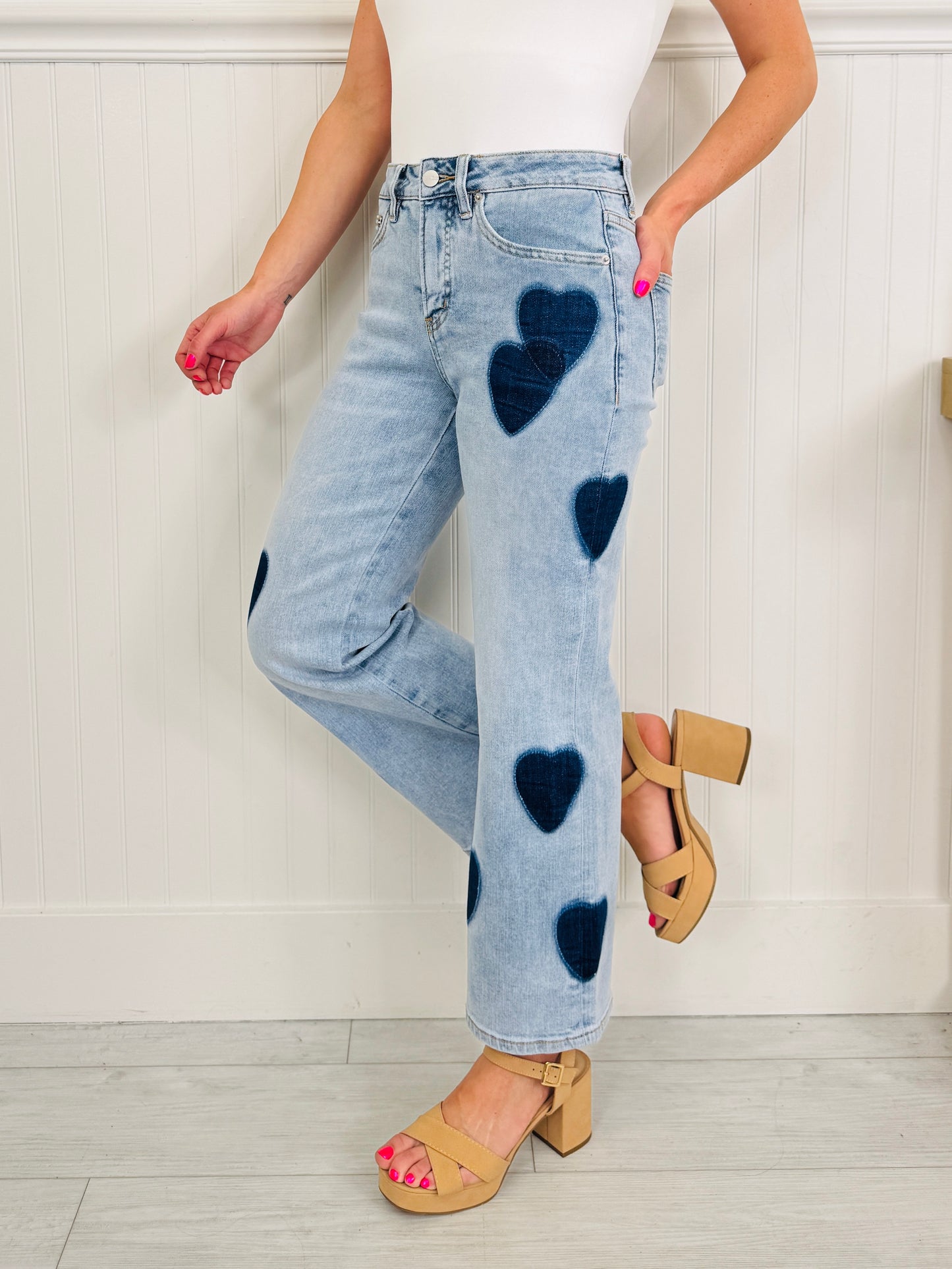 Heart Eyes Tummy Control Cropped Wide Leg Jeans
