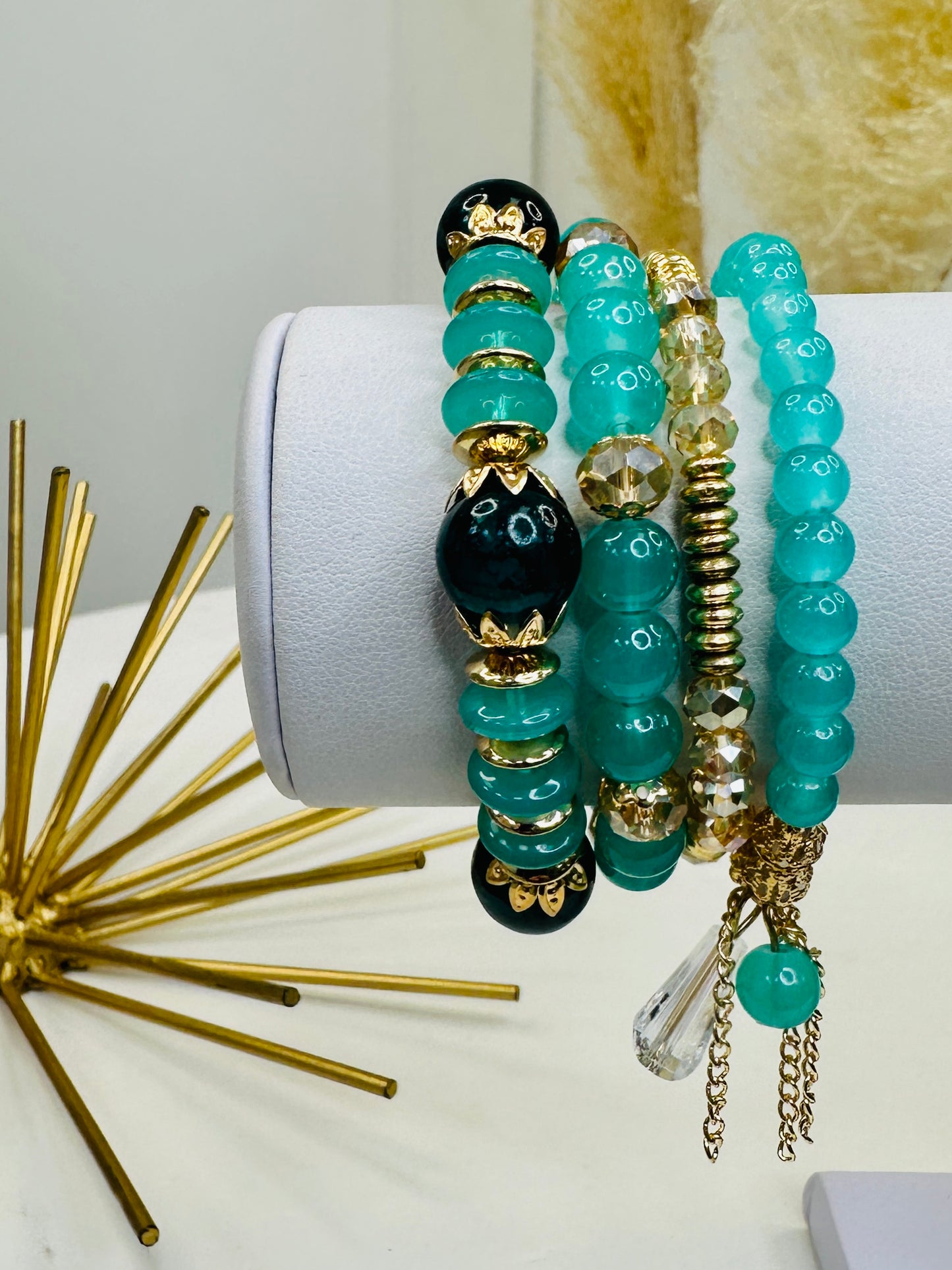 Aqua Beaded Bracelet Stack