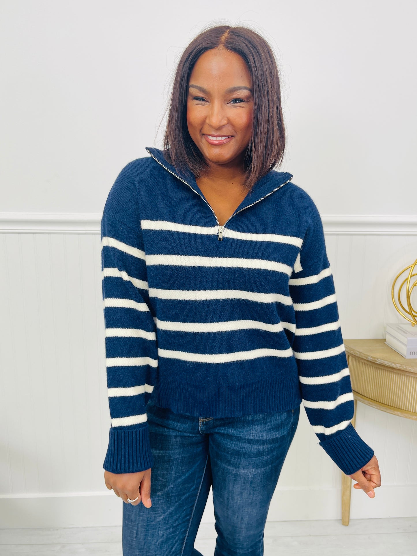 Stripes Like Sunday Sweater in Navy/Cream