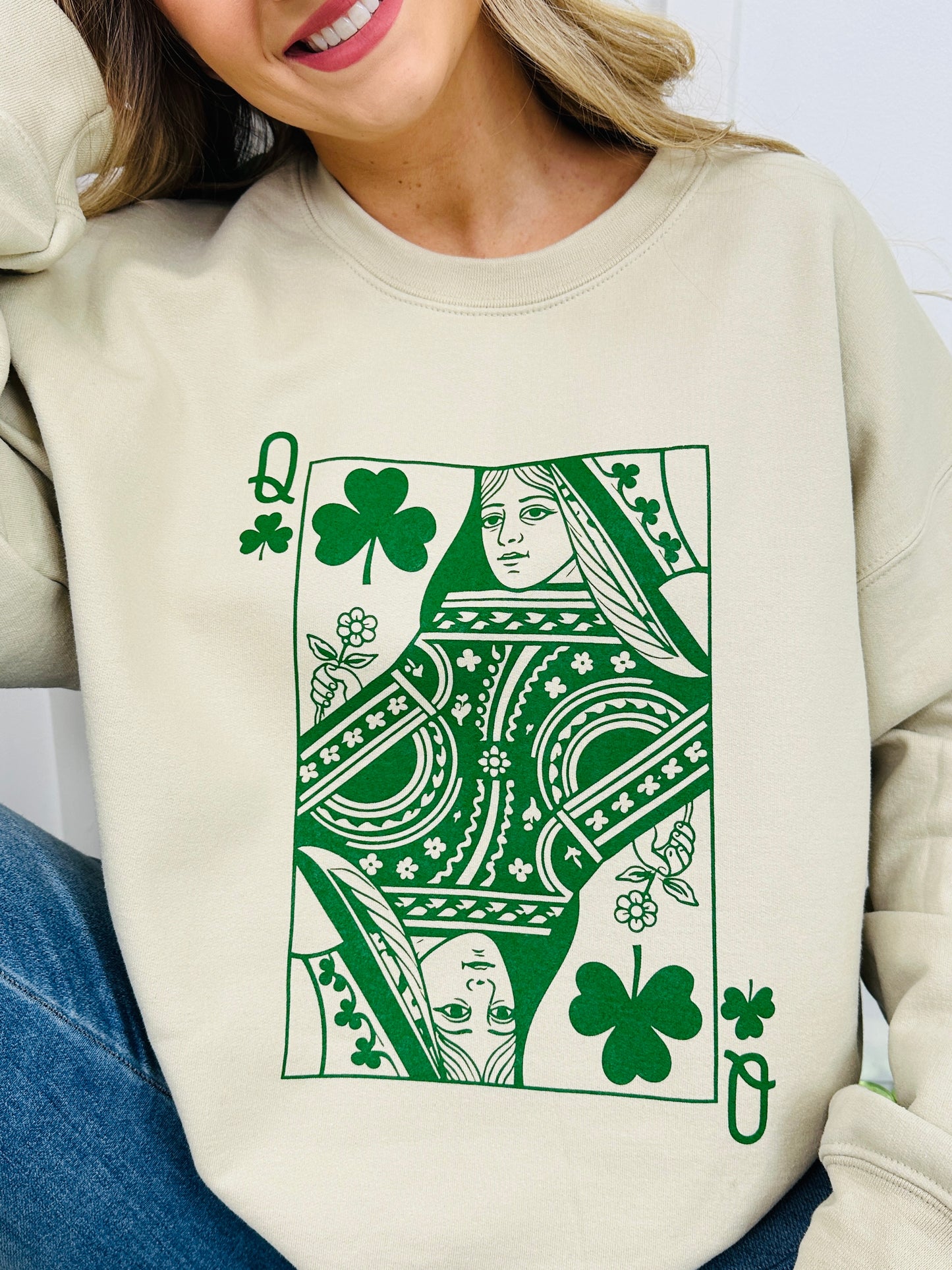 Lucky Clover Queen Graphic Crewneck Sweatshirt