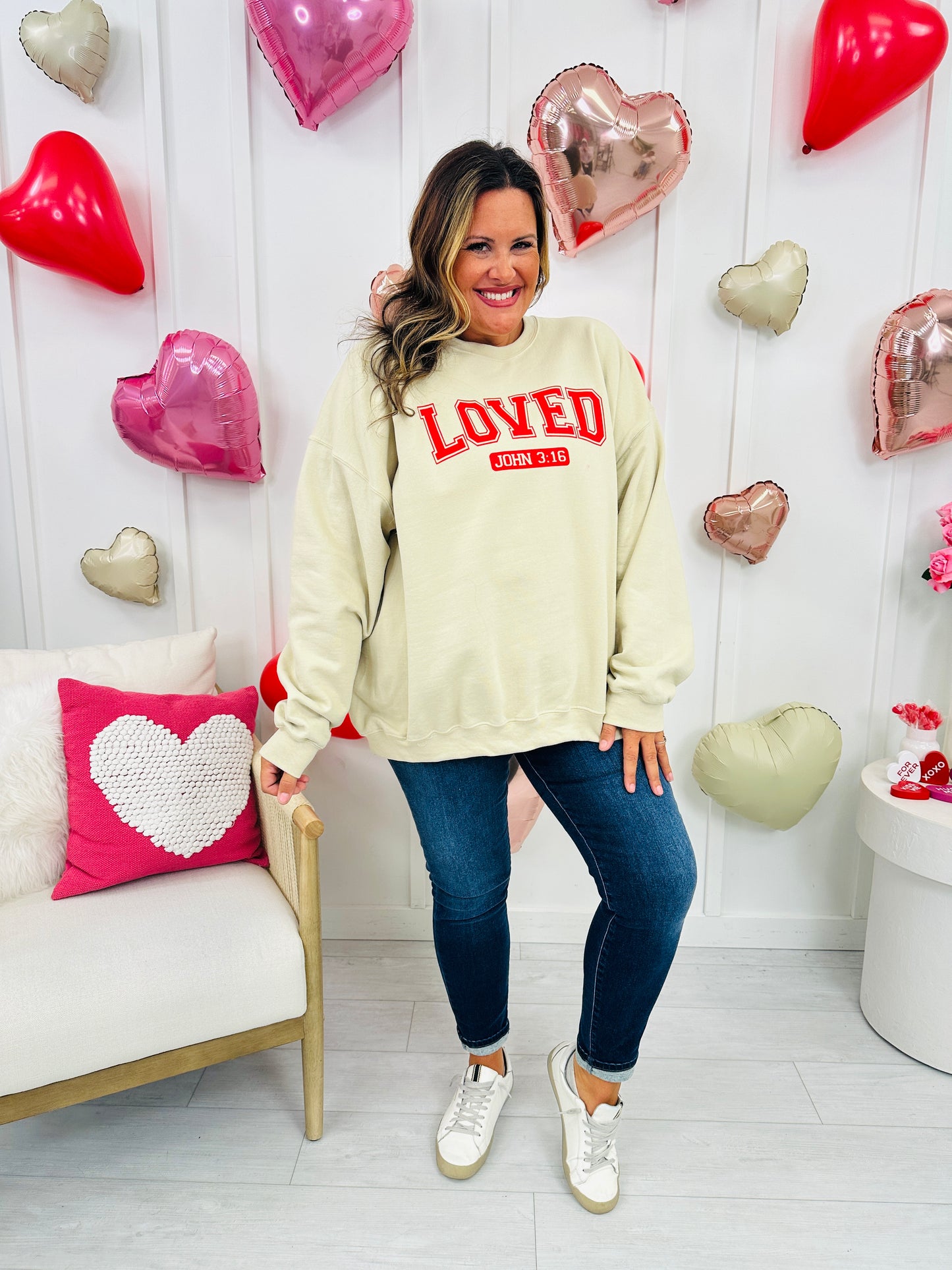 LOVED John 3:16 Graphic Crewneck Sweatshirt in Two Colors