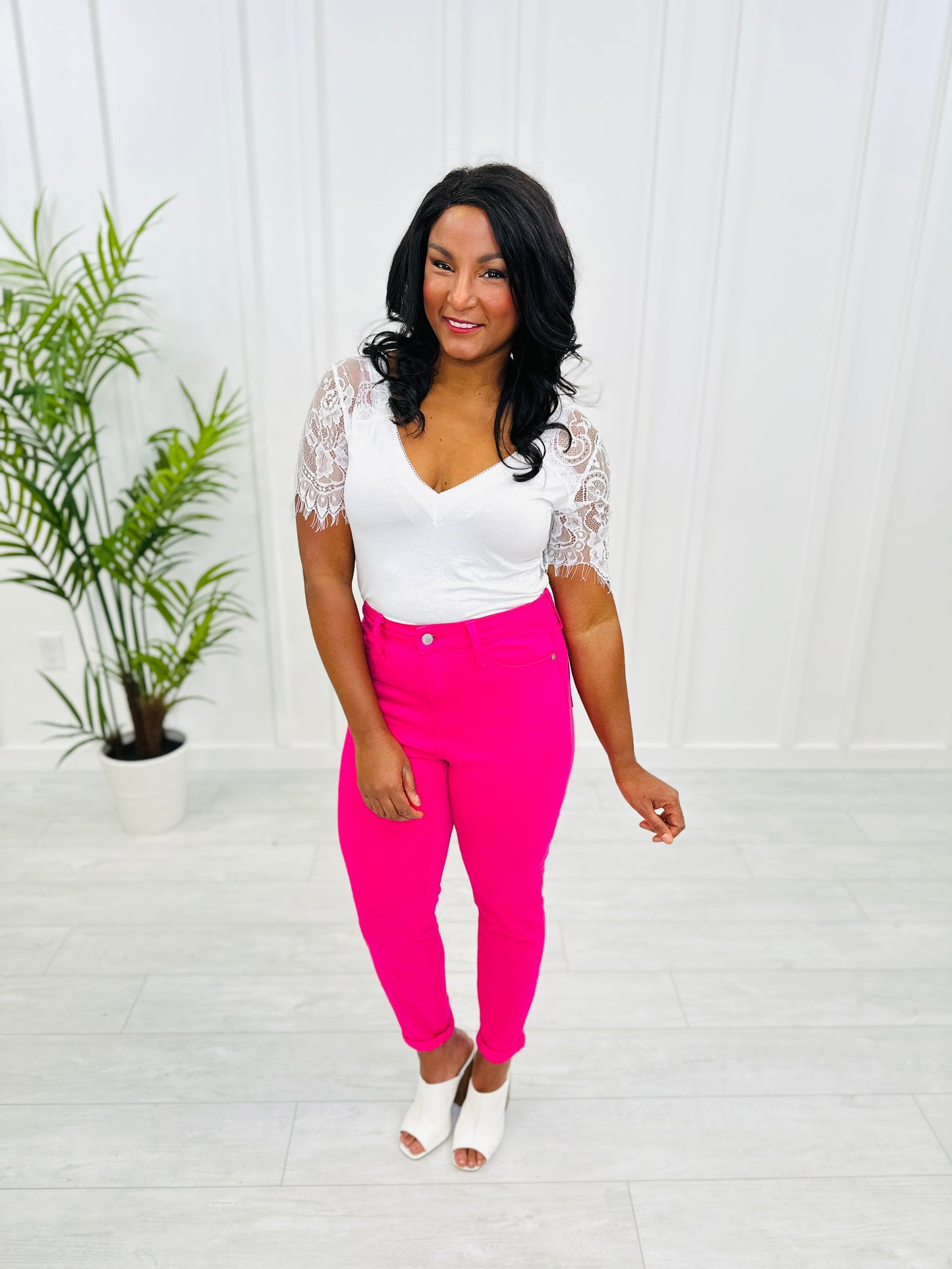 Judy Blue Pretty In Pink Slim Fit Jeans in Reg/Curvy