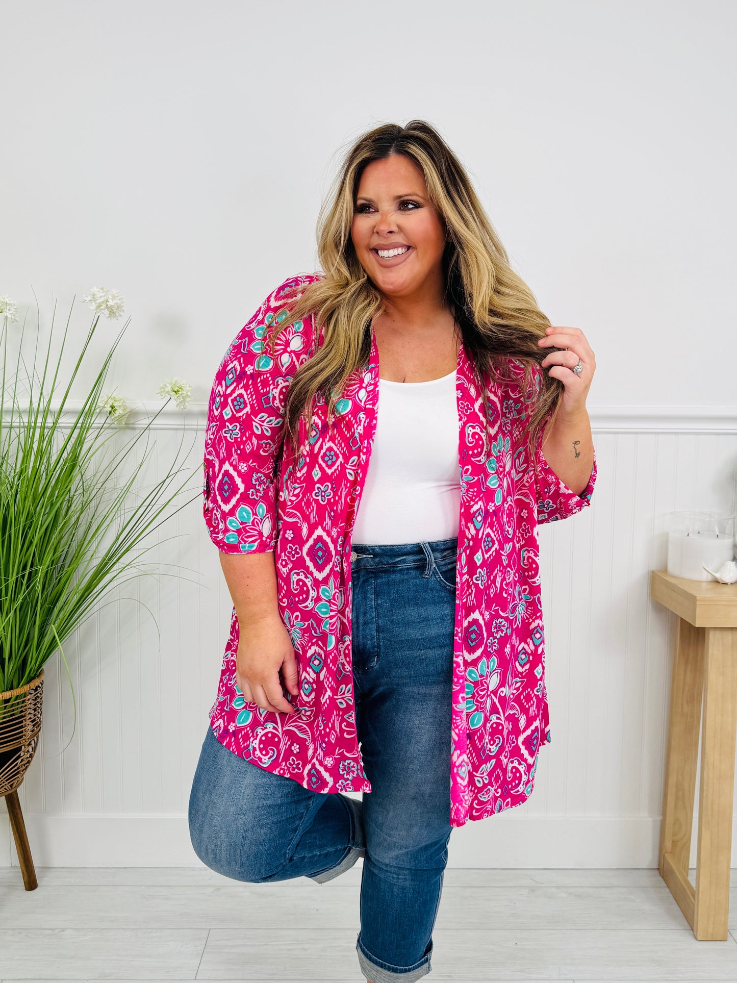 Layered in Spring Cardigan in Pink Print