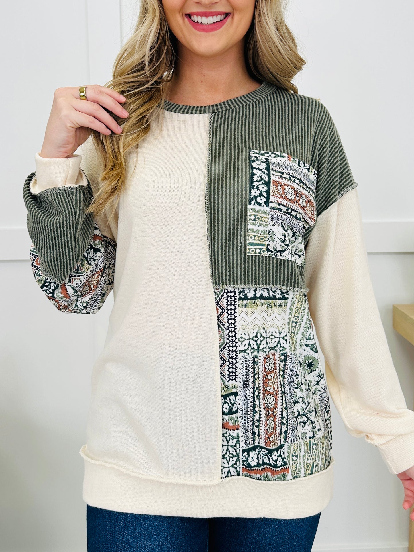 Stitch It Together Top In Olive