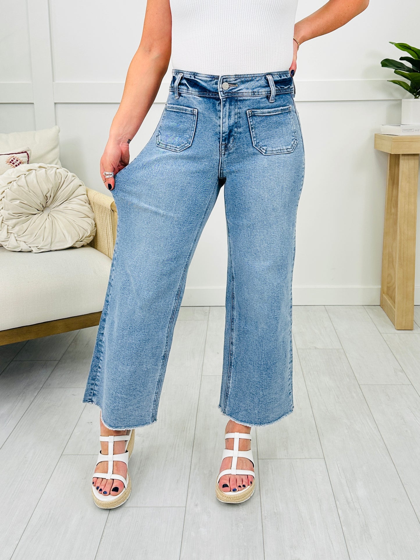 Pocket Full of Posies Wide Leg Cropped Jeans