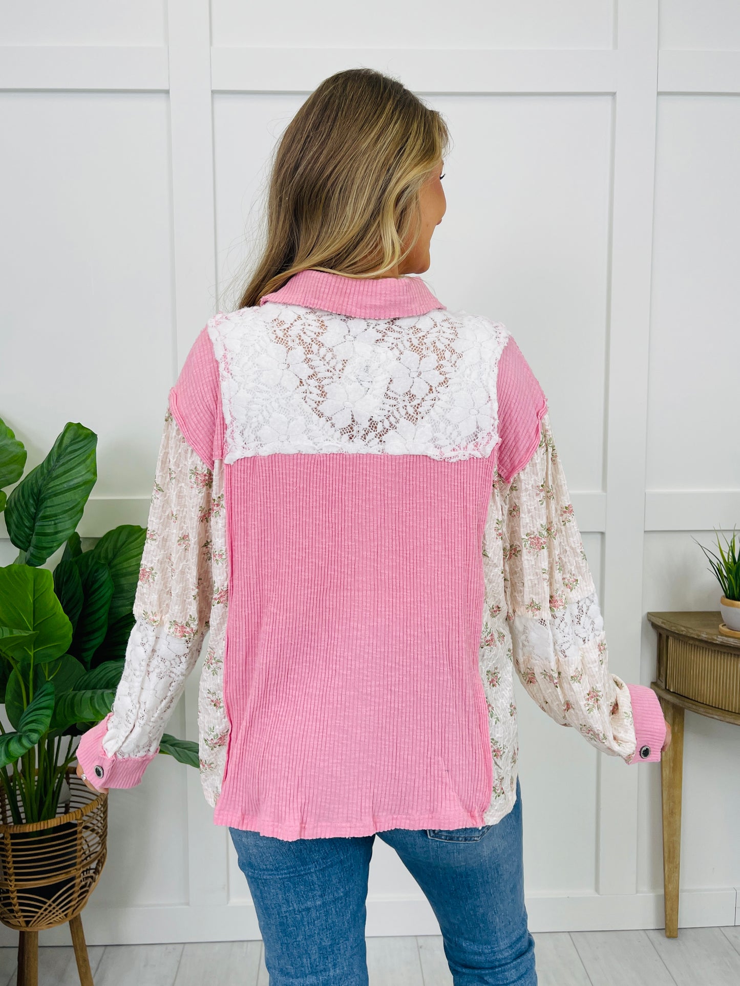 Wildflower Stitch Shacket In Pink
