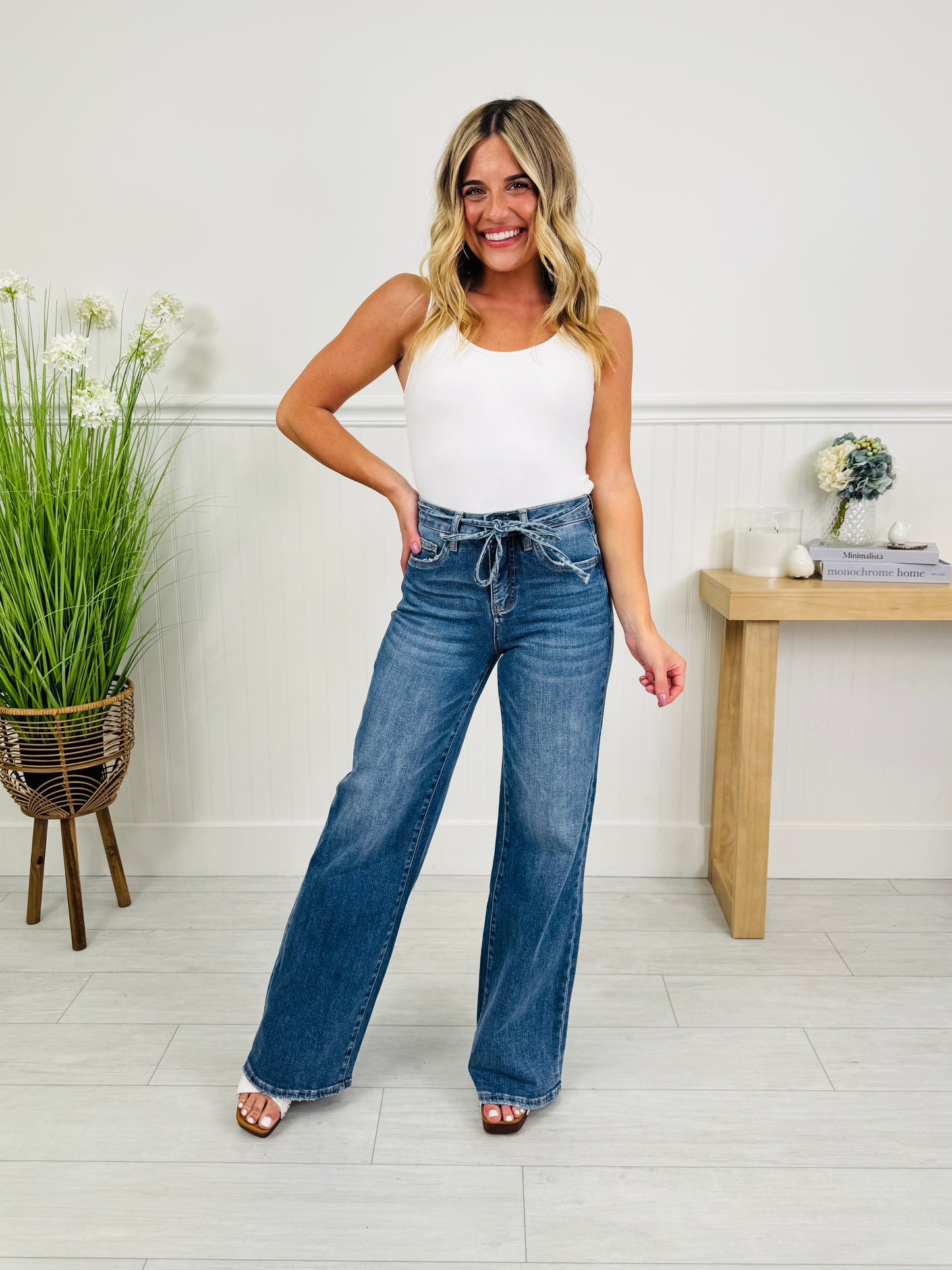 Tied Up in Style Tummy Control Wide Leg Jeans