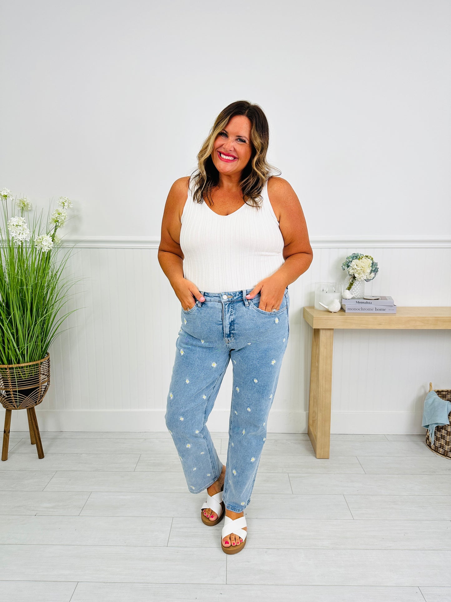 Dreaming of Daisies Tummy Control Straight Jeans