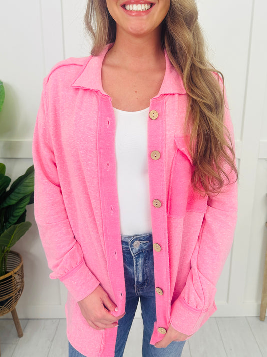 Kept By The Season Shacket in Pink