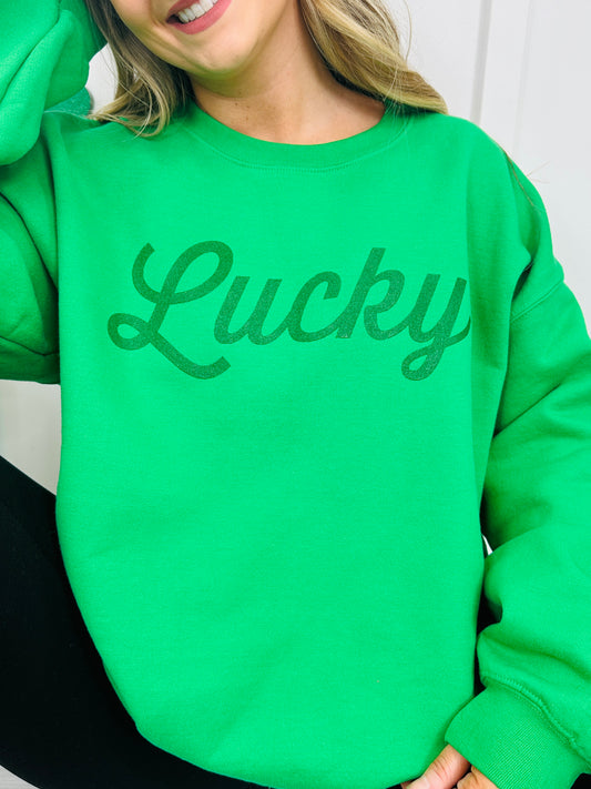 Green Glitter Lucky Crewneck Sweatshirt