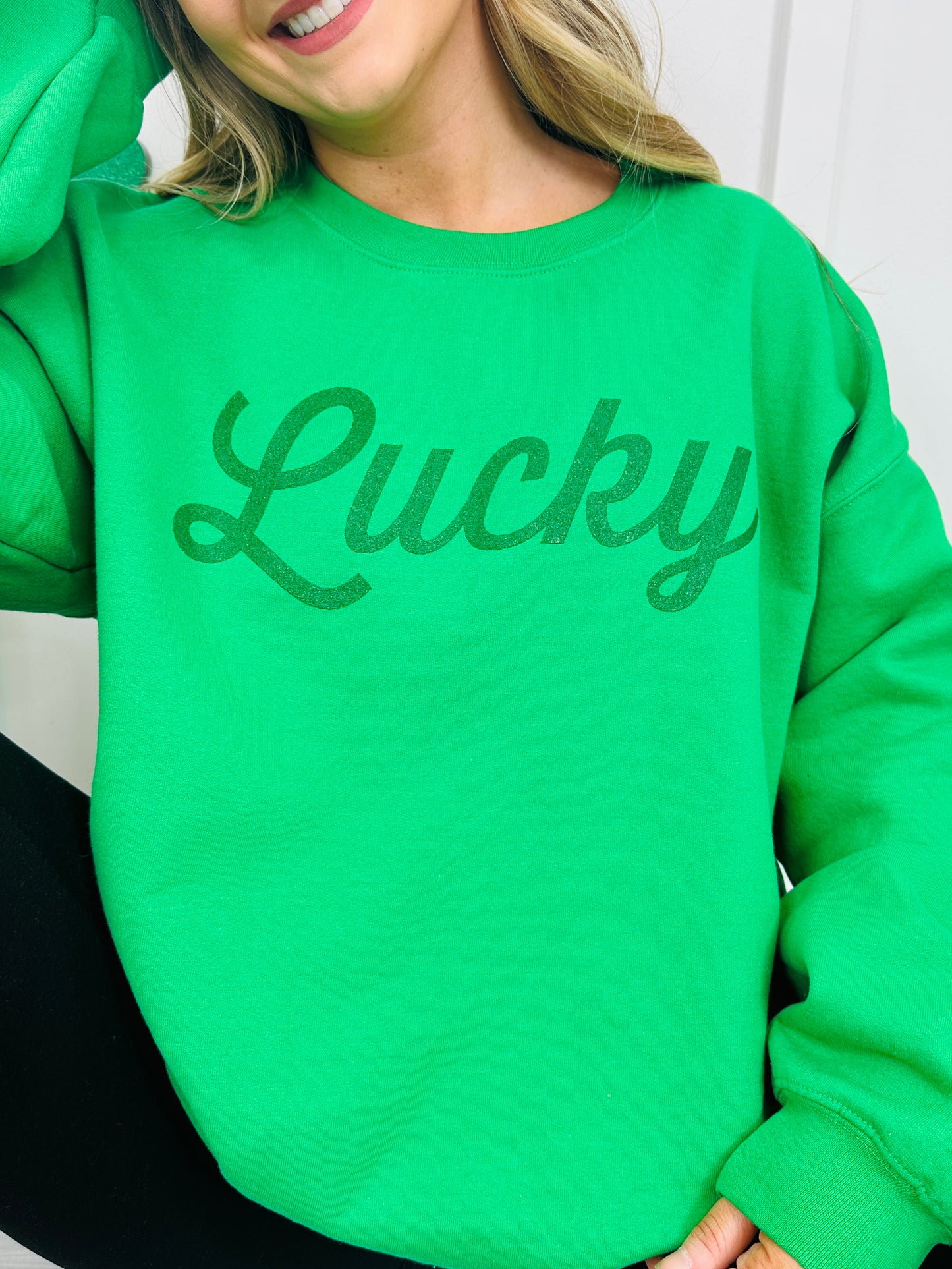 Green Glitter Lucky Crewneck Sweatshirt