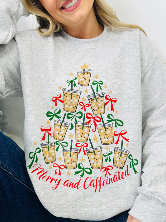 Merry And Caffeinated Graphic Crewneck Sweatshirt