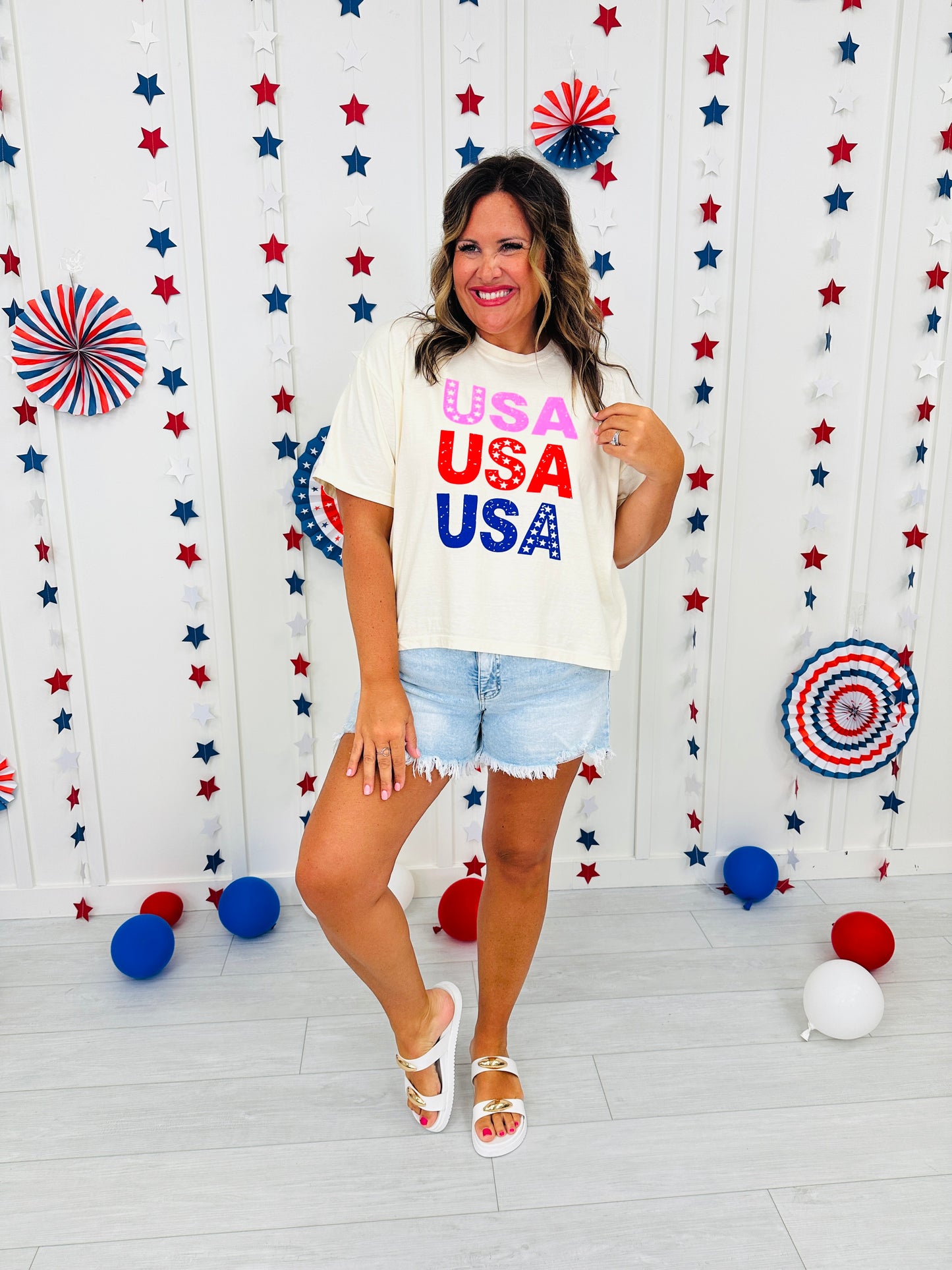 Pink Red And Blue USA Graphic Tee