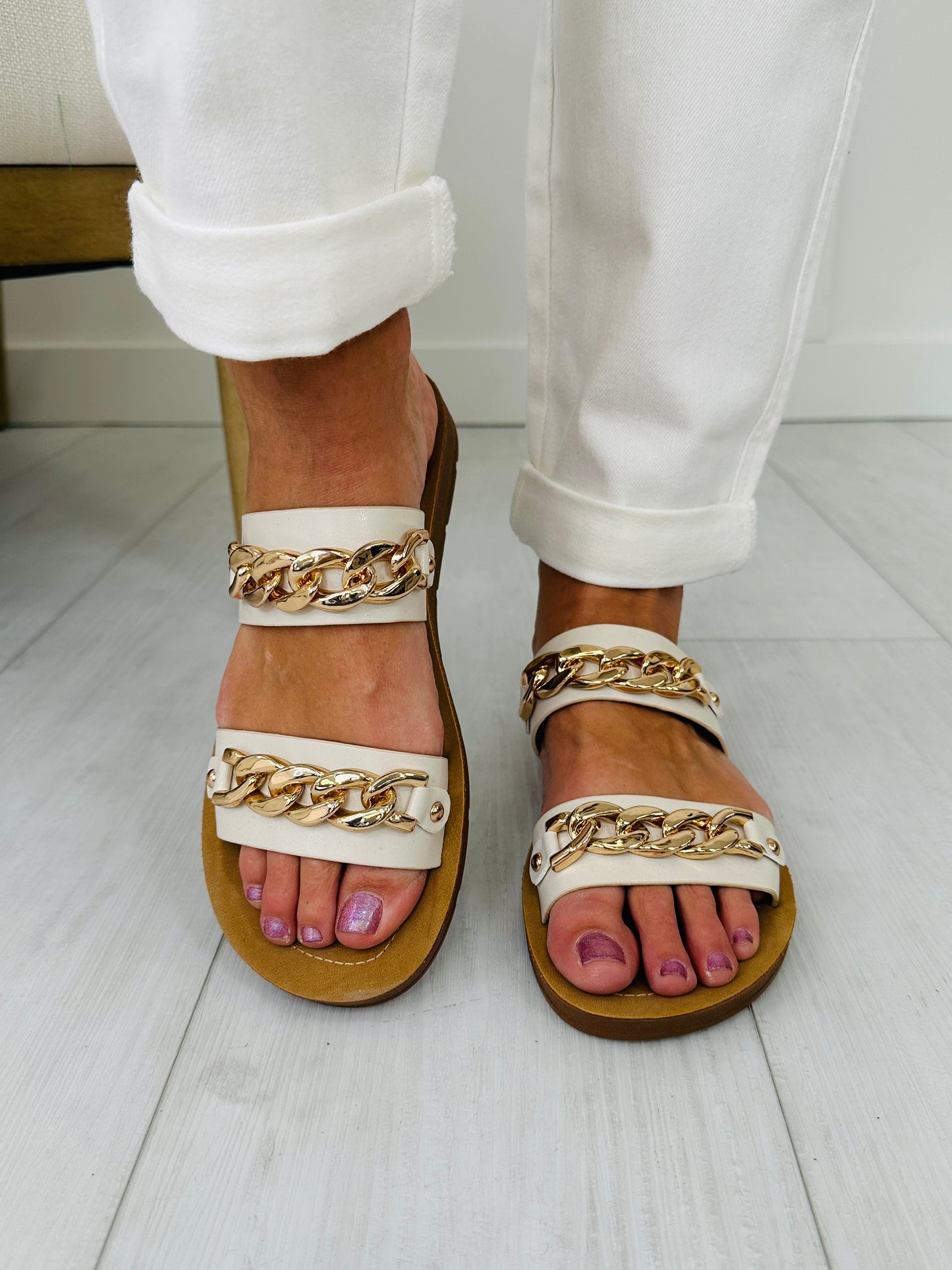 Golden Links Sandals In Ivory