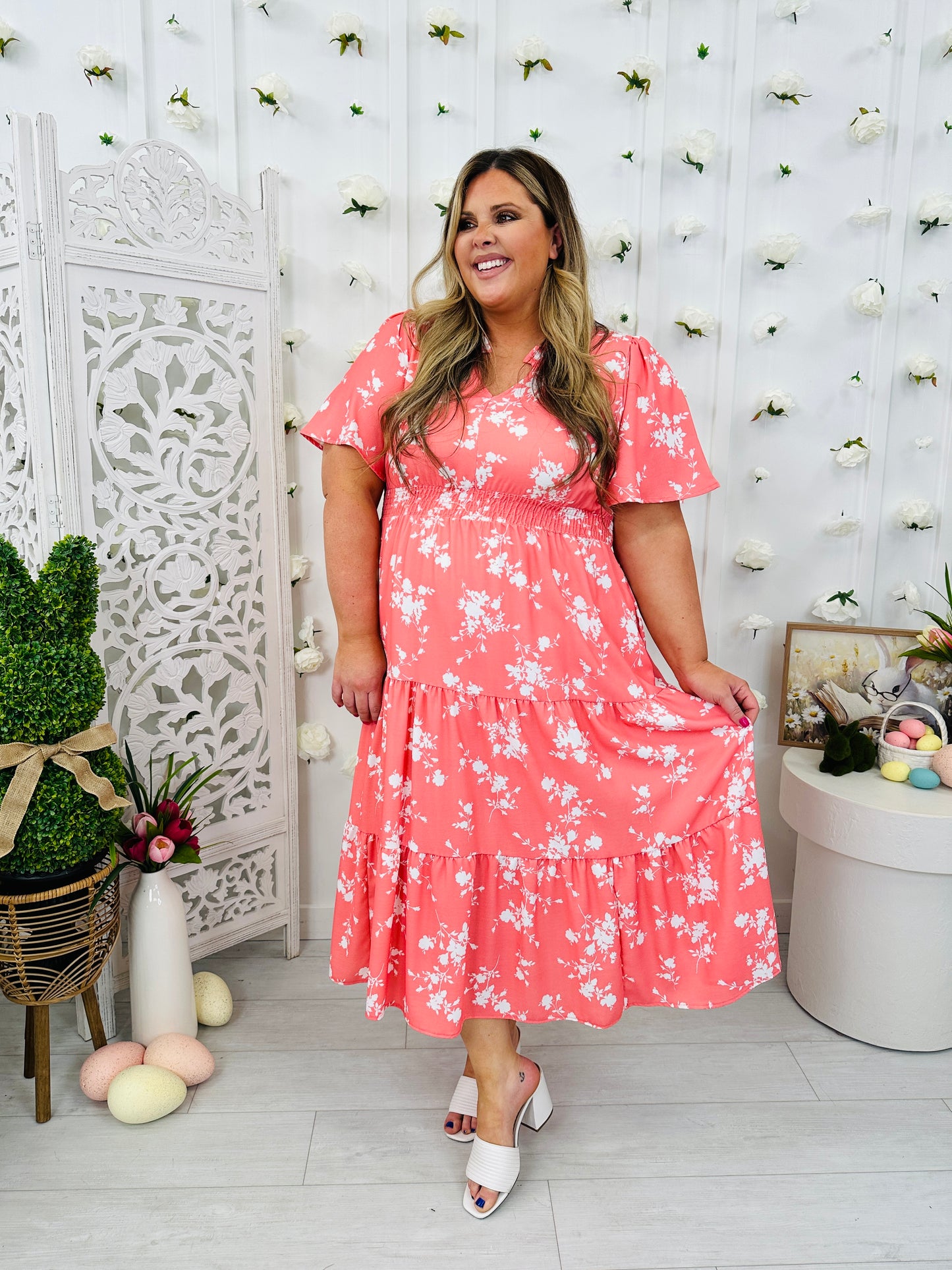 Sunday in Petals Dress In Coral