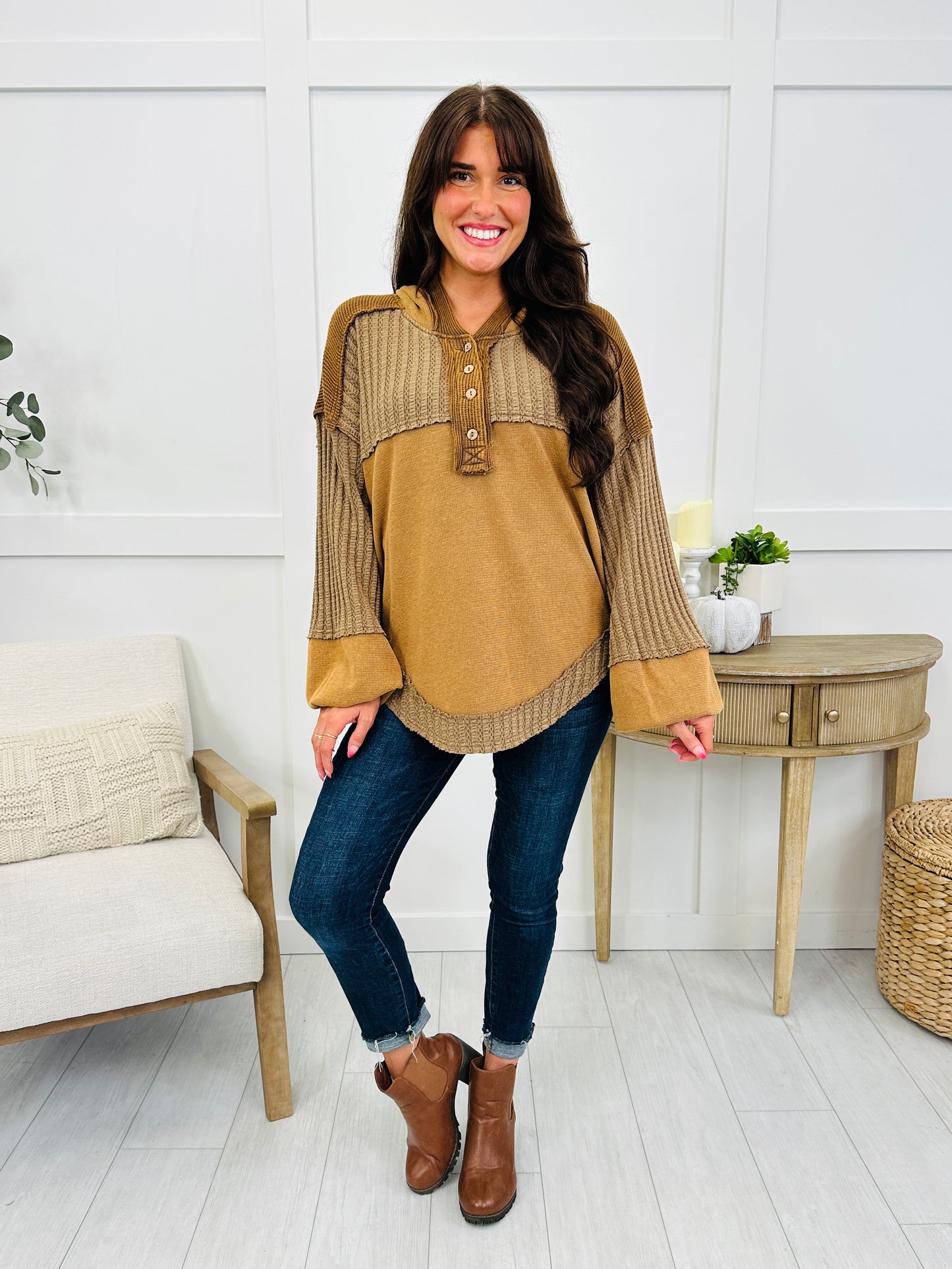 Downtown Cozy Top In Camel