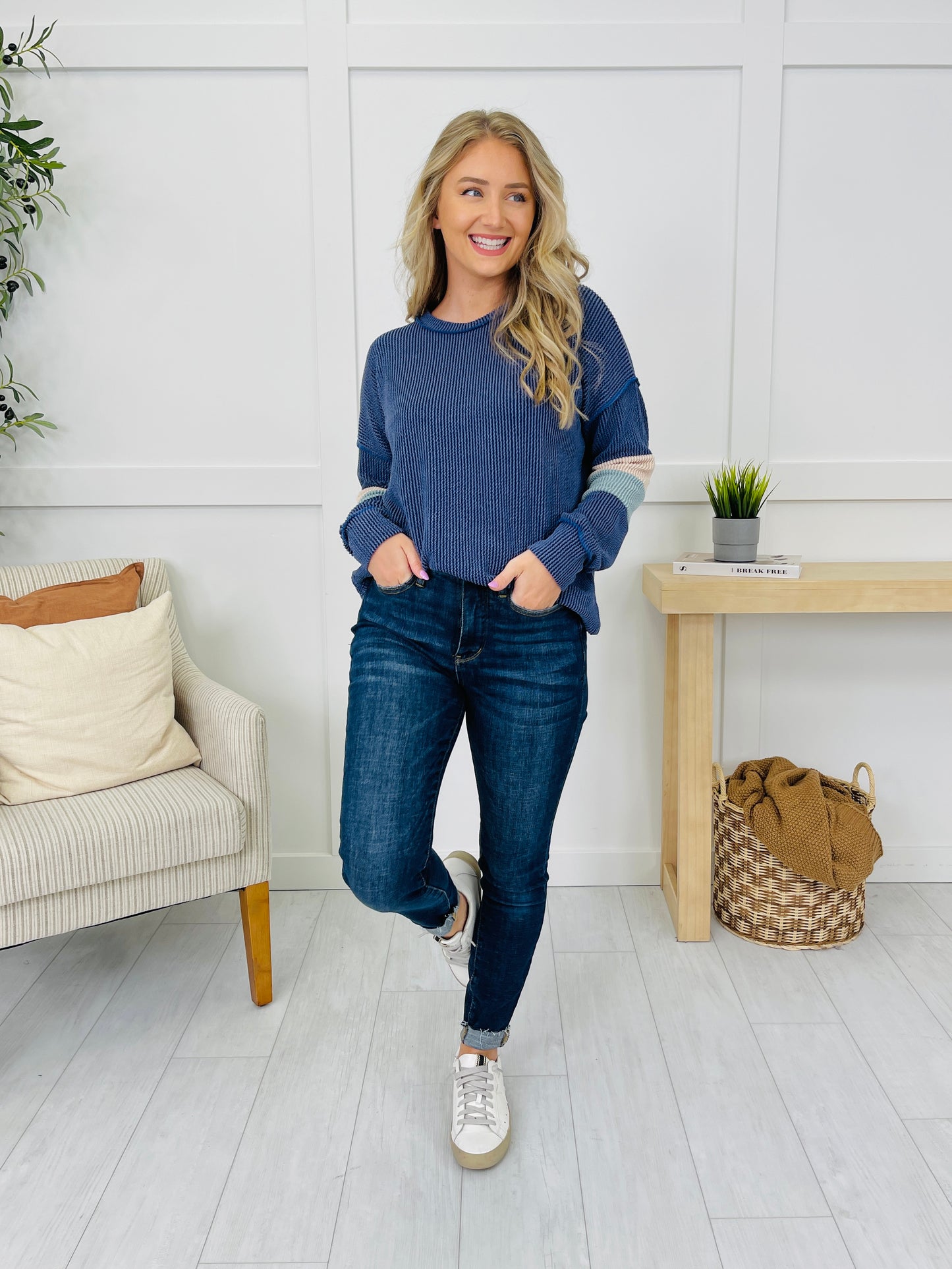 Falling Into Hue Top in Navy