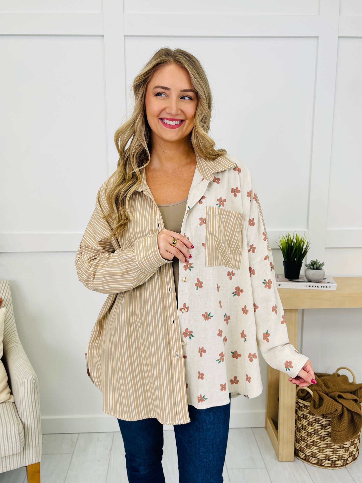 Two Sided Story Top In Taupe