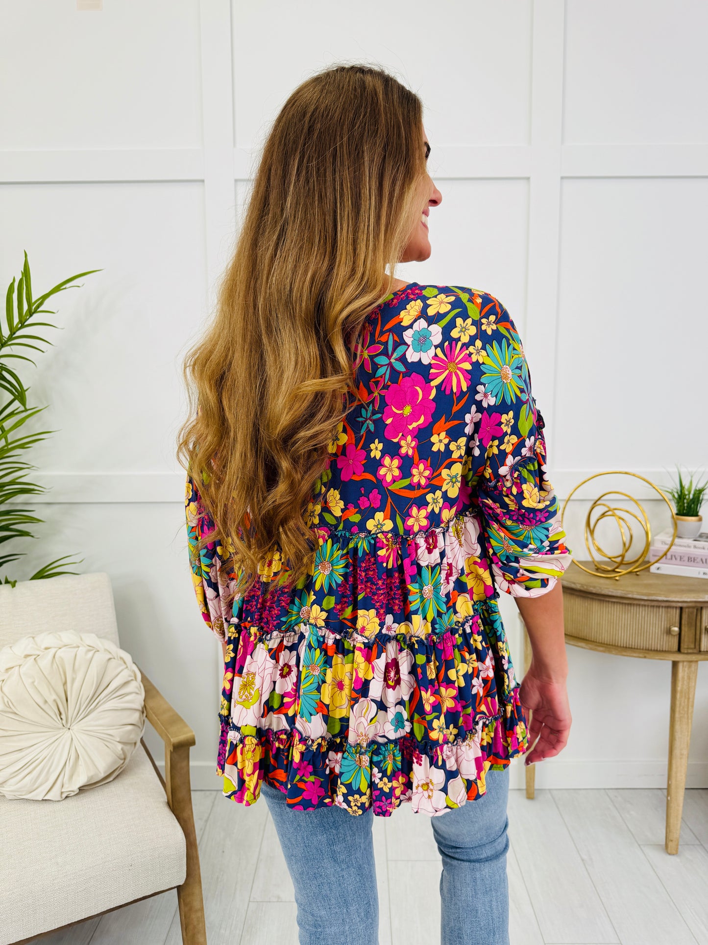 Forever Floral Top In Blueberry