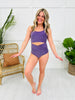 High Waisted V-Cut Swim Bottoms in Purple Shimmer