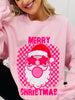 Merry Christmas Checkered Bubblegum Graphic Crewneck Sweatshirt