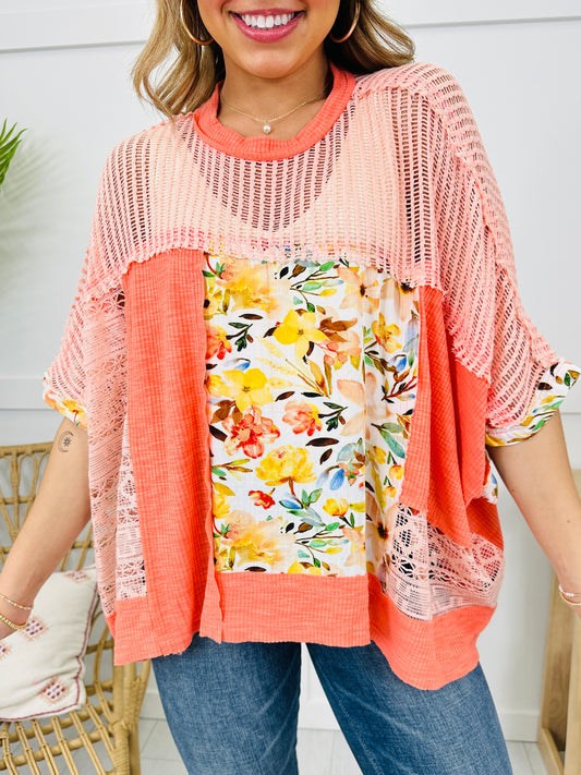 Watercolor Whimsy Top In Neon Peach
