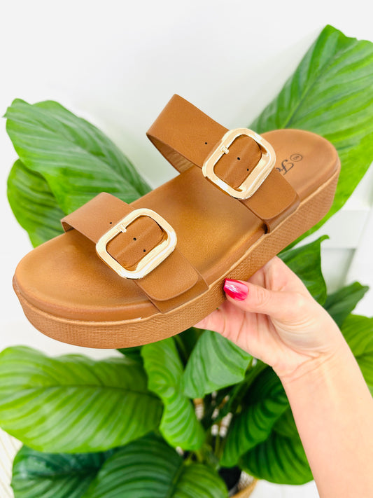 Buckled Babe Sandals In Tan
