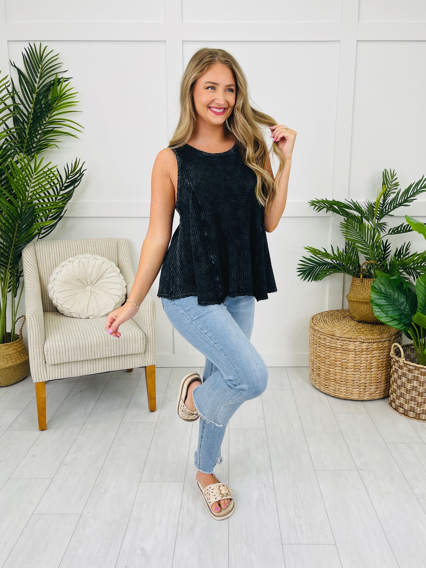 Textured Ease Tank Top in Black