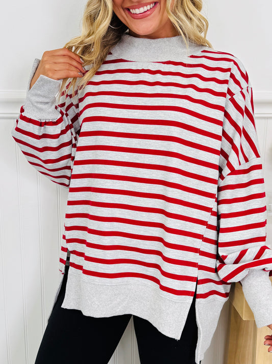 Stripe Up Your Alley Pullover In Heather Grey