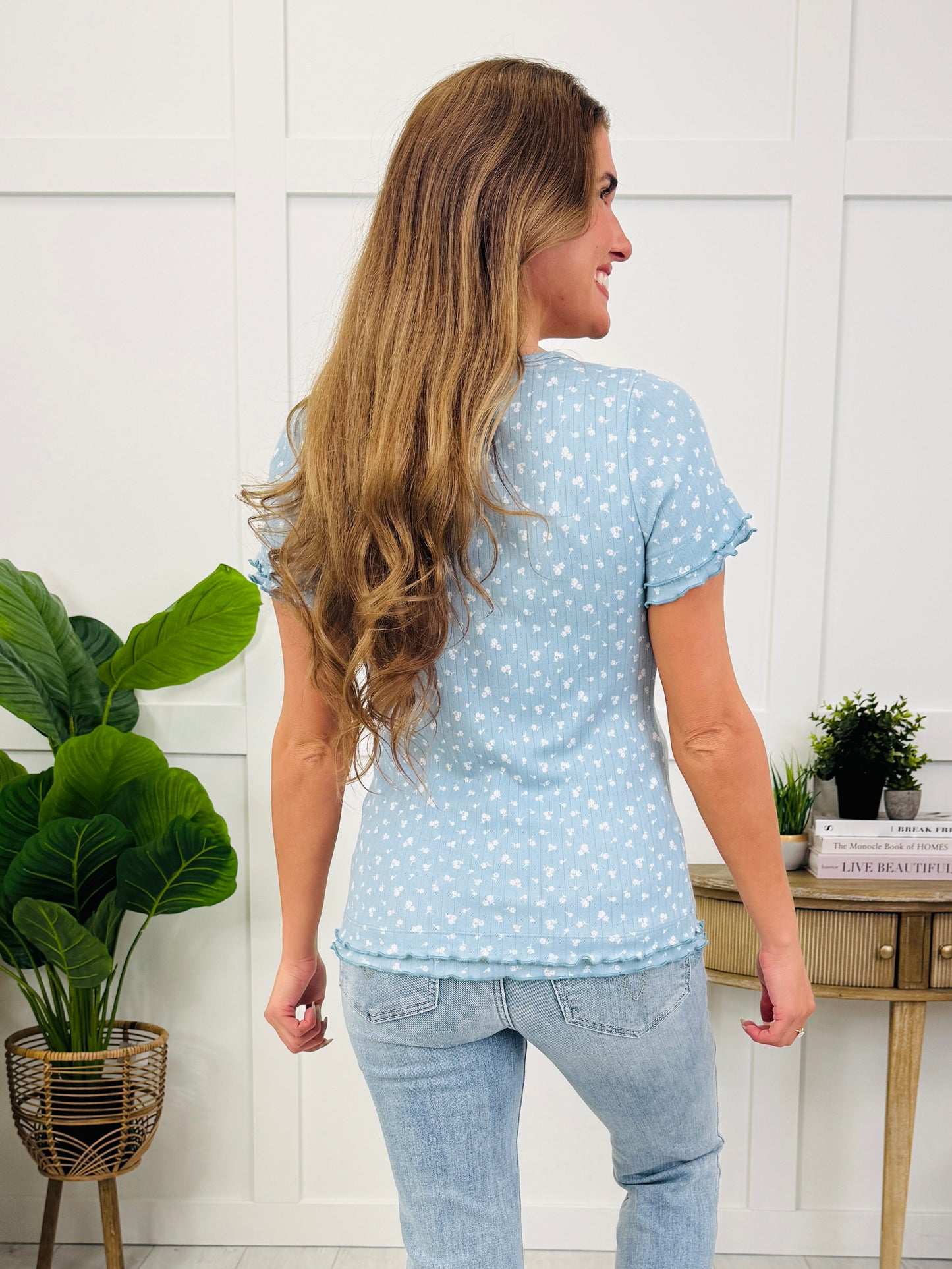Soft Hearted Henley Top In Blue