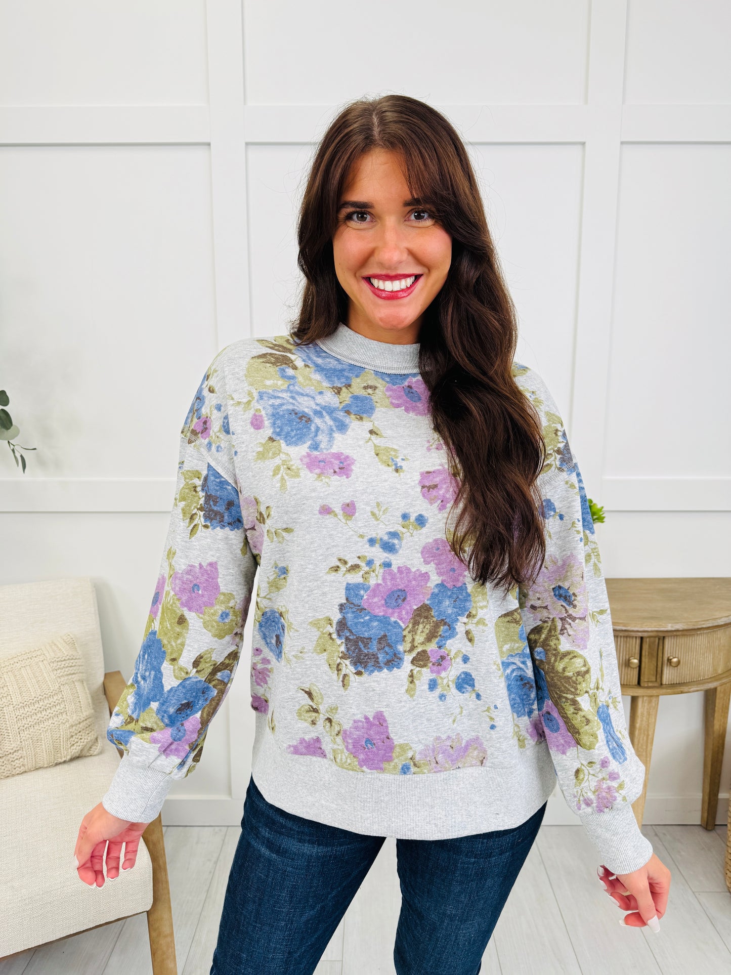 Sunday Blooms Top In H Gray Mix