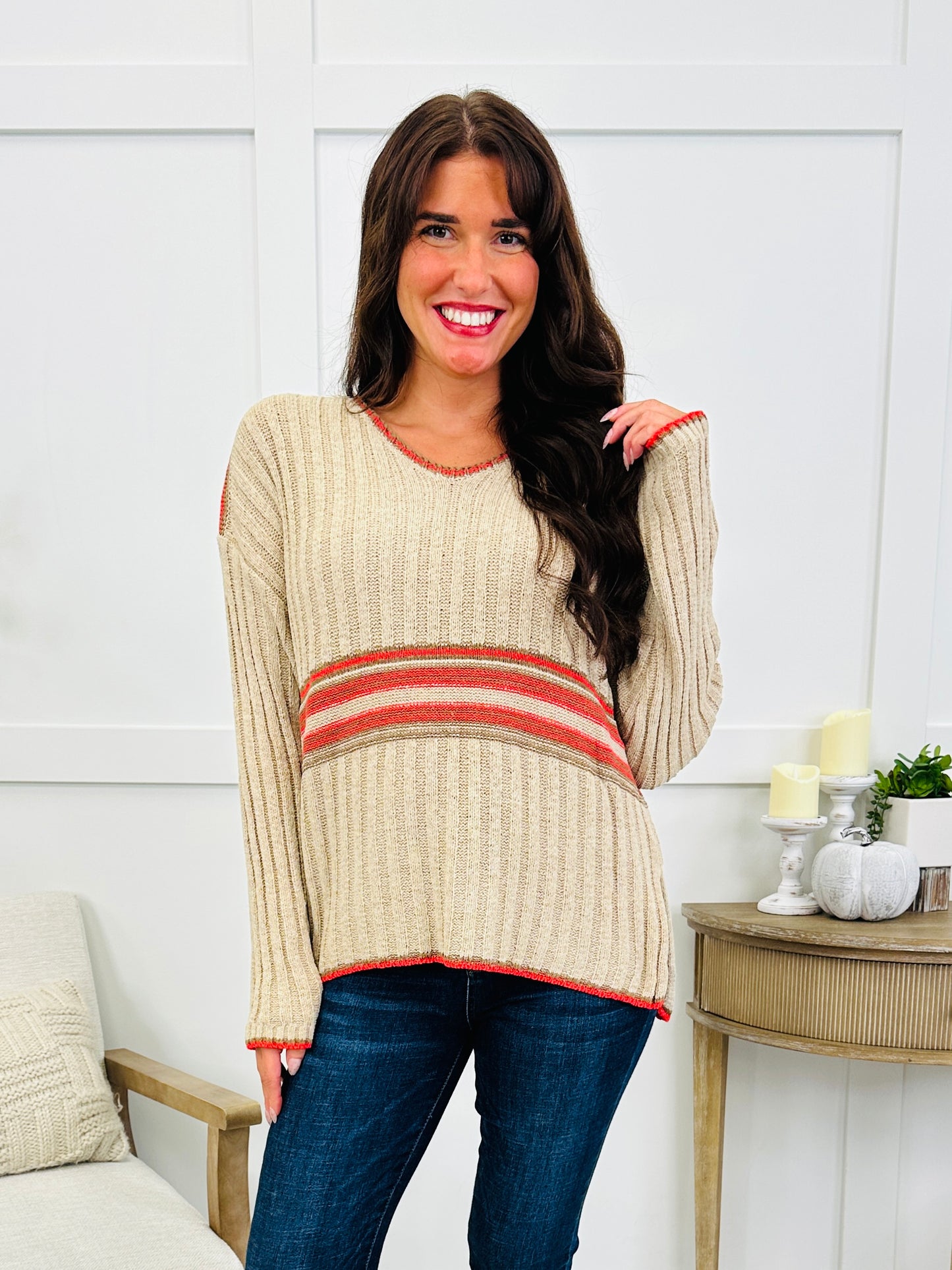 Sunset Stripe Top In Khaki