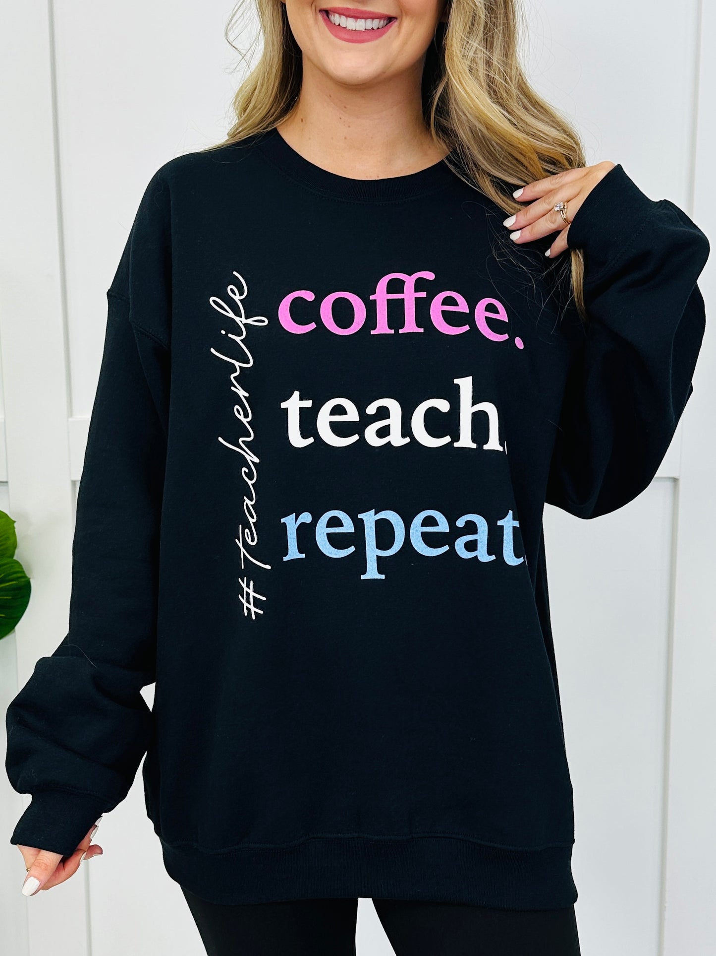 Coffee Teach Repeat Graphic Crewneck Sweatshirt