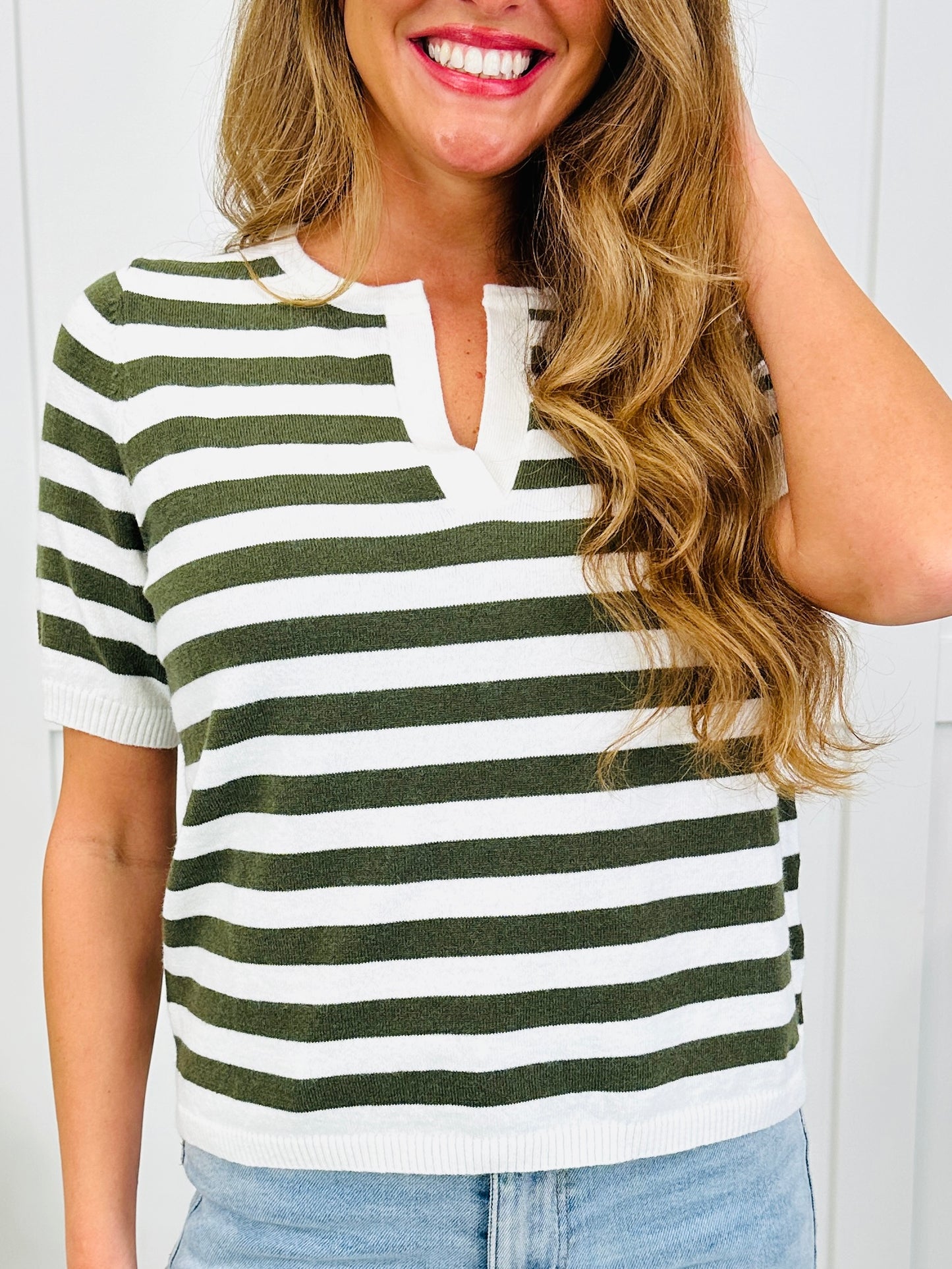 Daydream Stripes Top In Olive