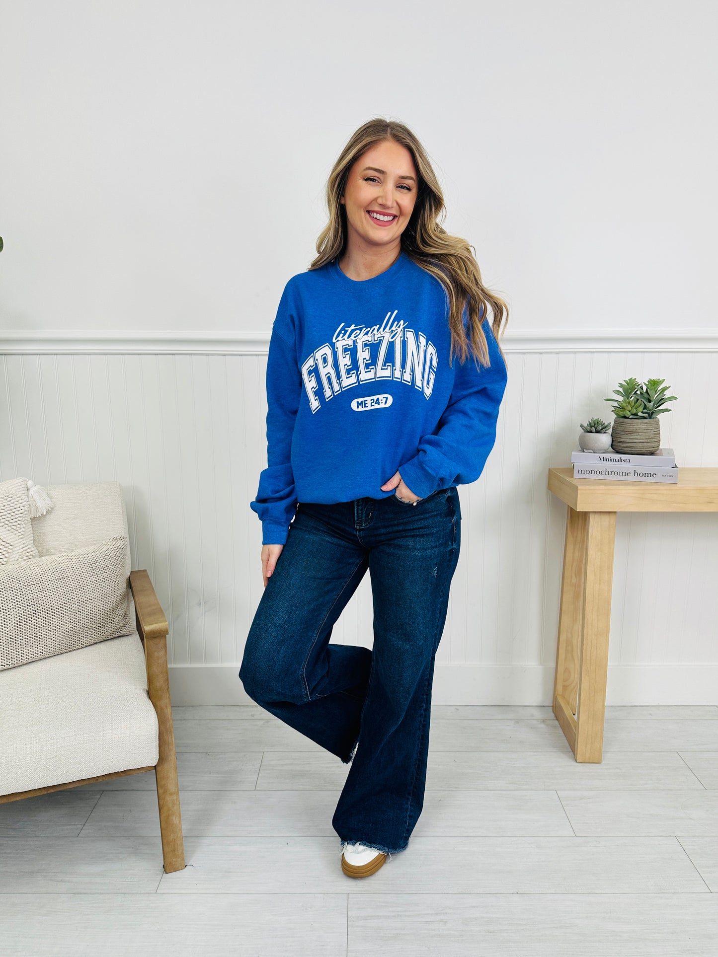 Literally Freezing Graphic Crewneck Sweatshirt In Heather Royal