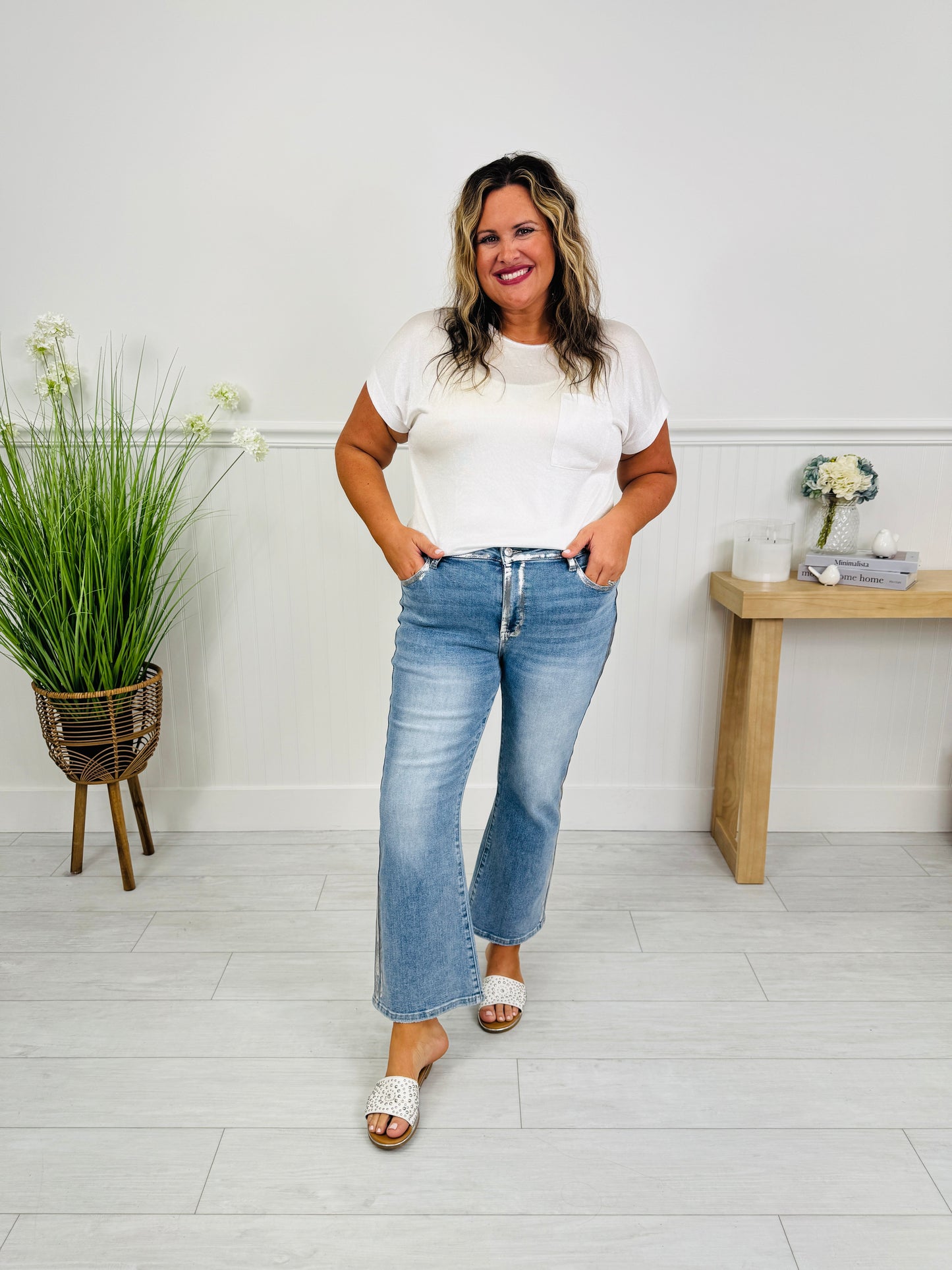 Judy Blue Metallic Moment Kick Flare Jeans