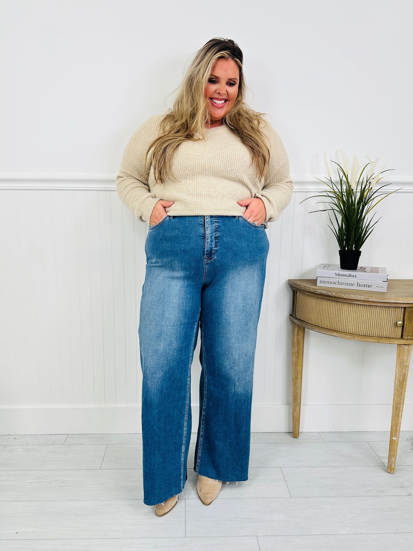 Go Into Detail Tummy Control Wide Leg Jeans