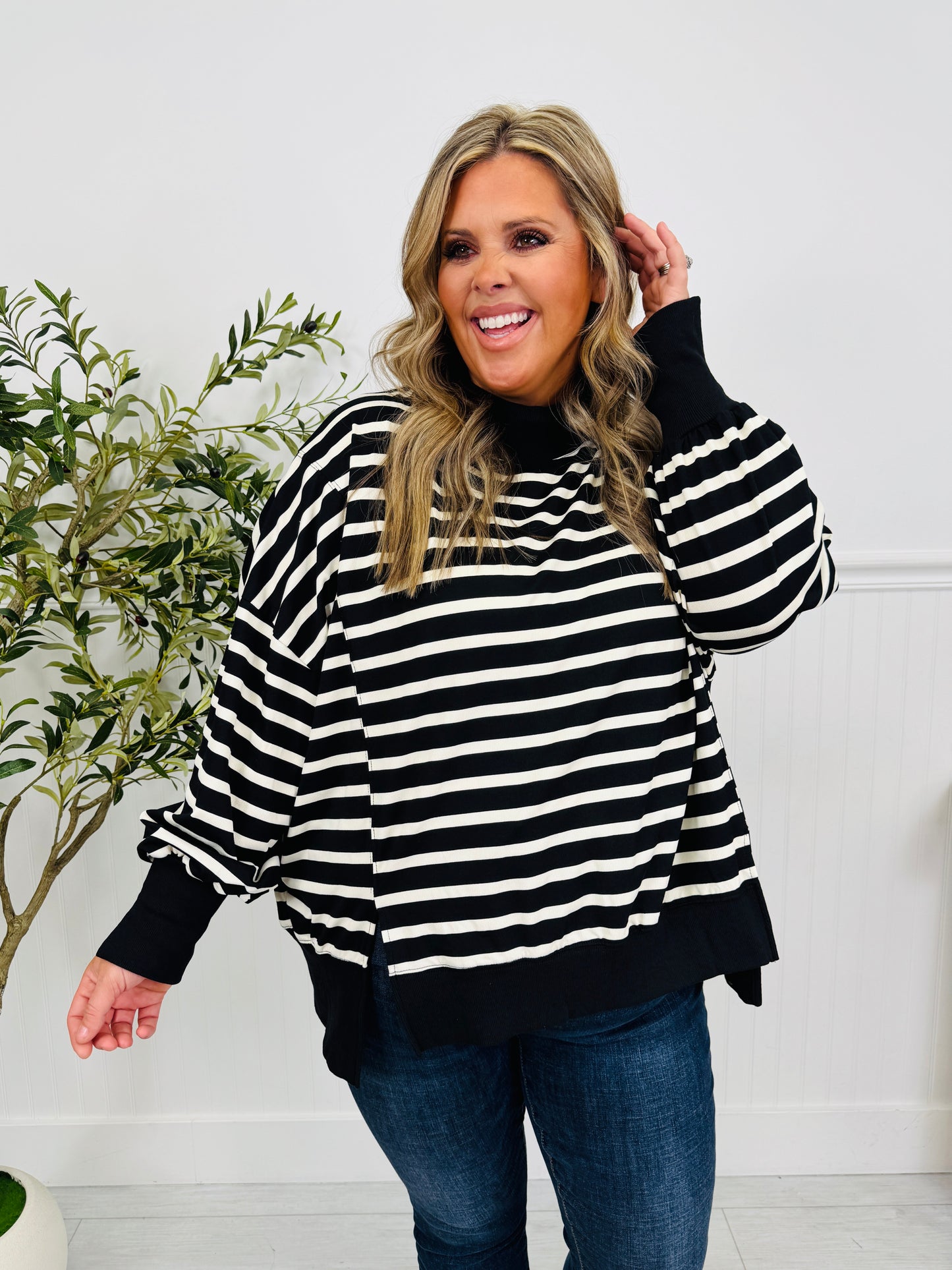 Stripe Up Your Alley Pullover In Black