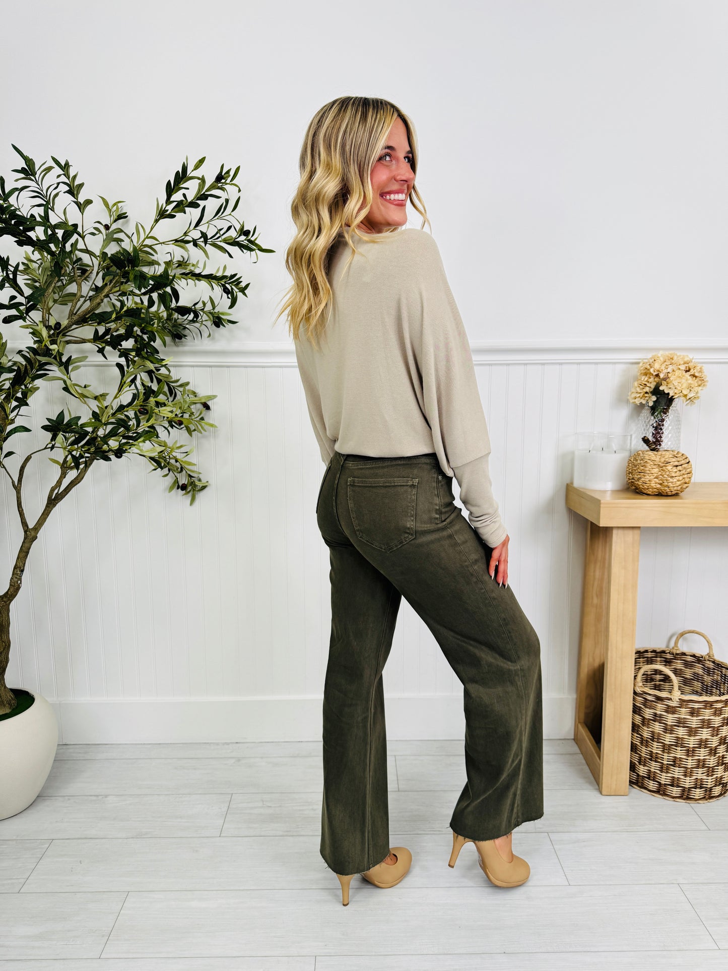 Olive On Repeat Tummy Control Straight Jeans