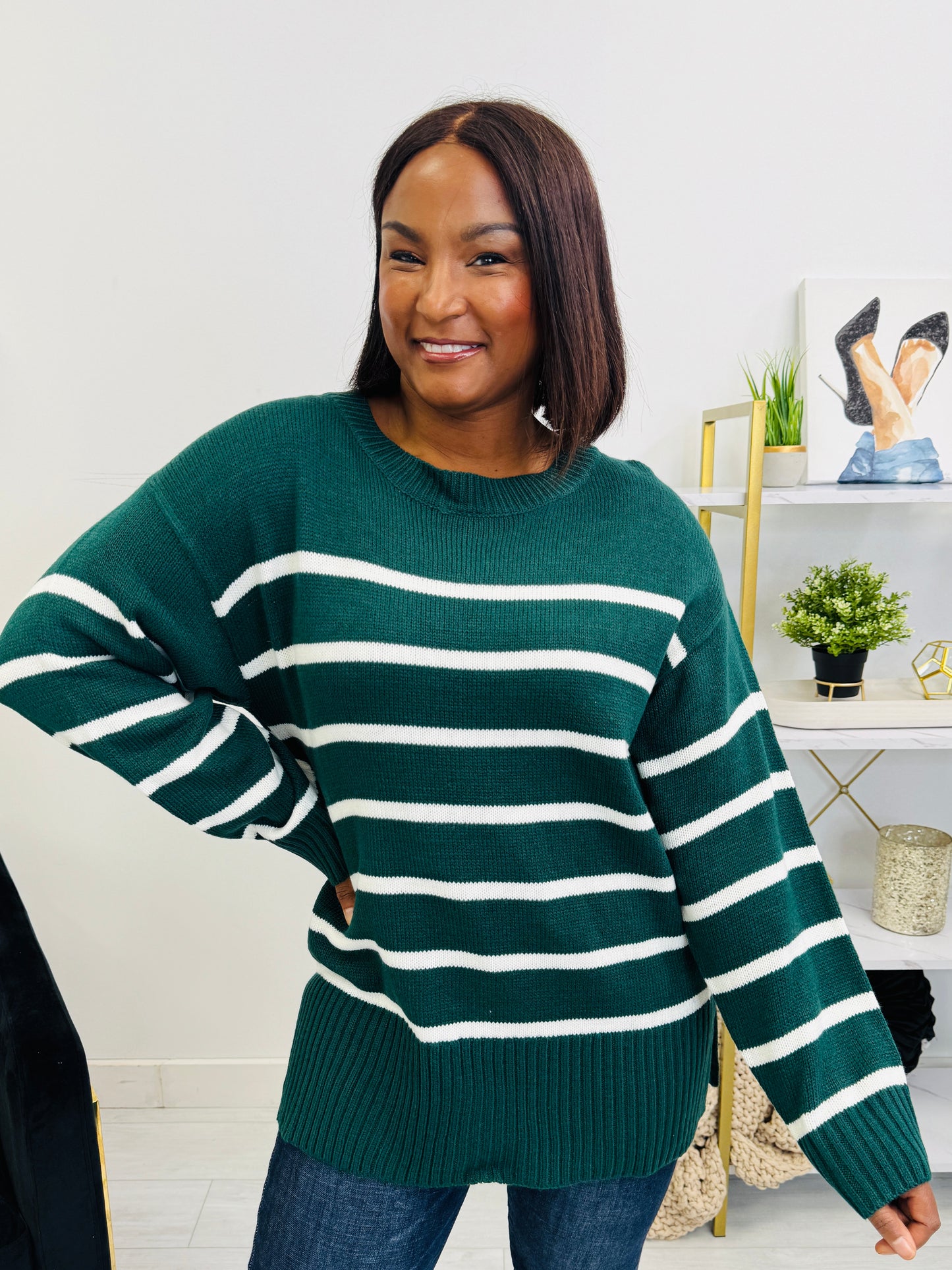 Falling Into Pattern Sweater in Hunter Green